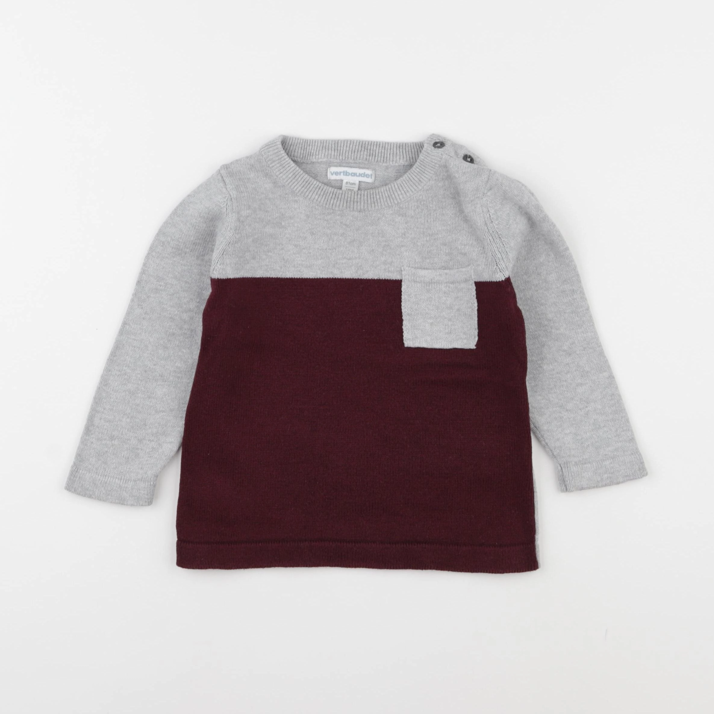 Vertbaudet - pull gris, rouge - 18 mois