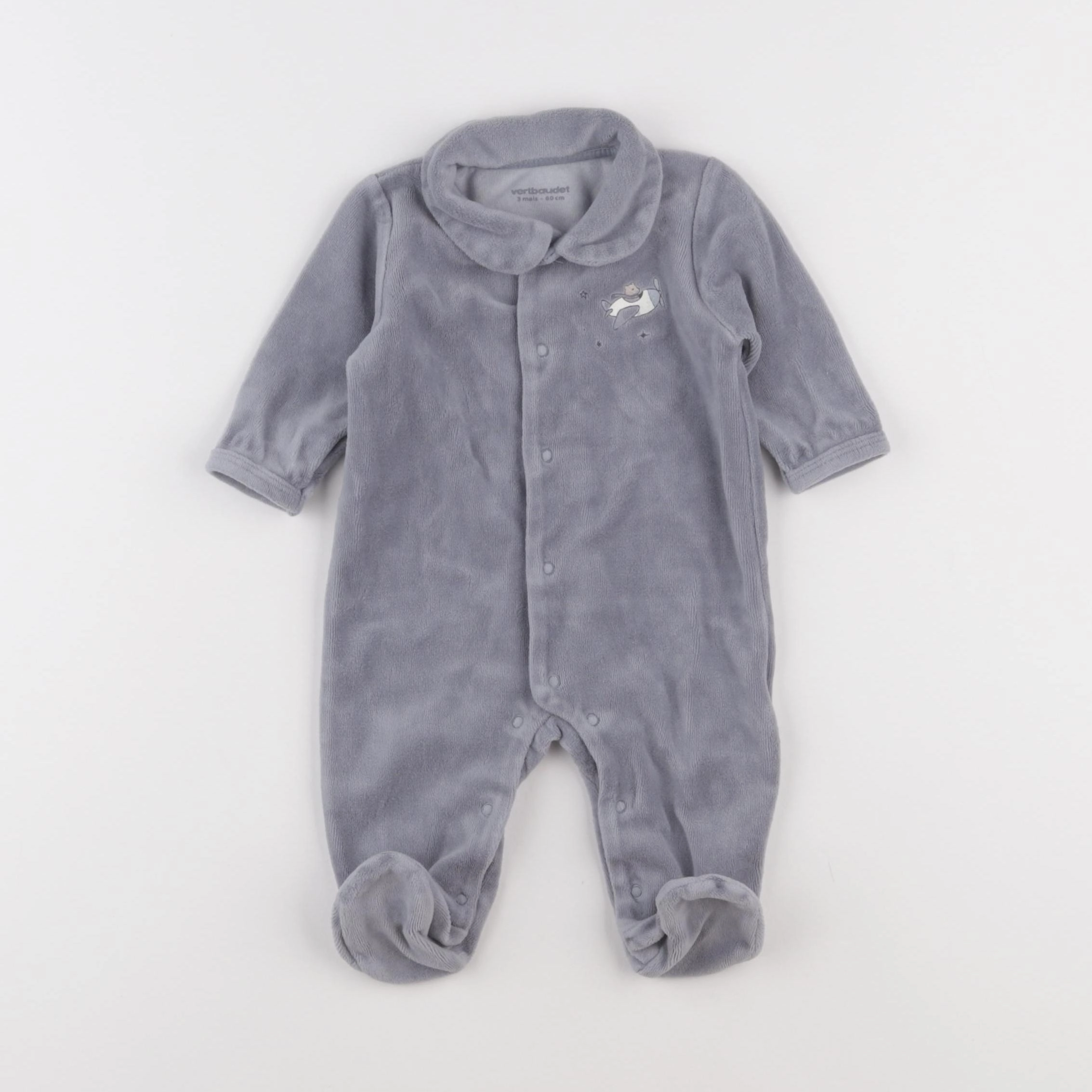 Vertbaudet - pyjama velours gris - 1 mois
