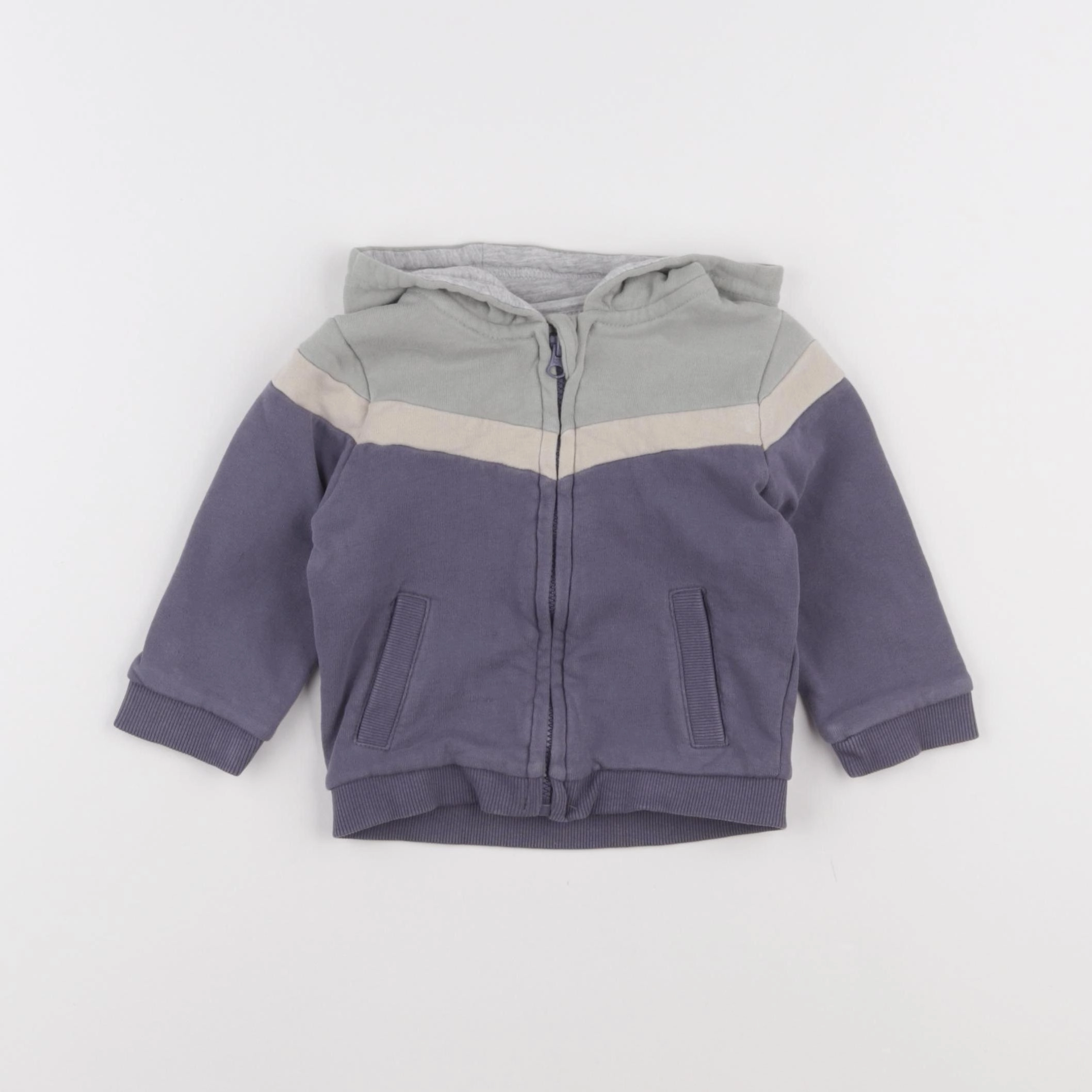 Vertbaudet - sweat bleu, gris - 9 mois