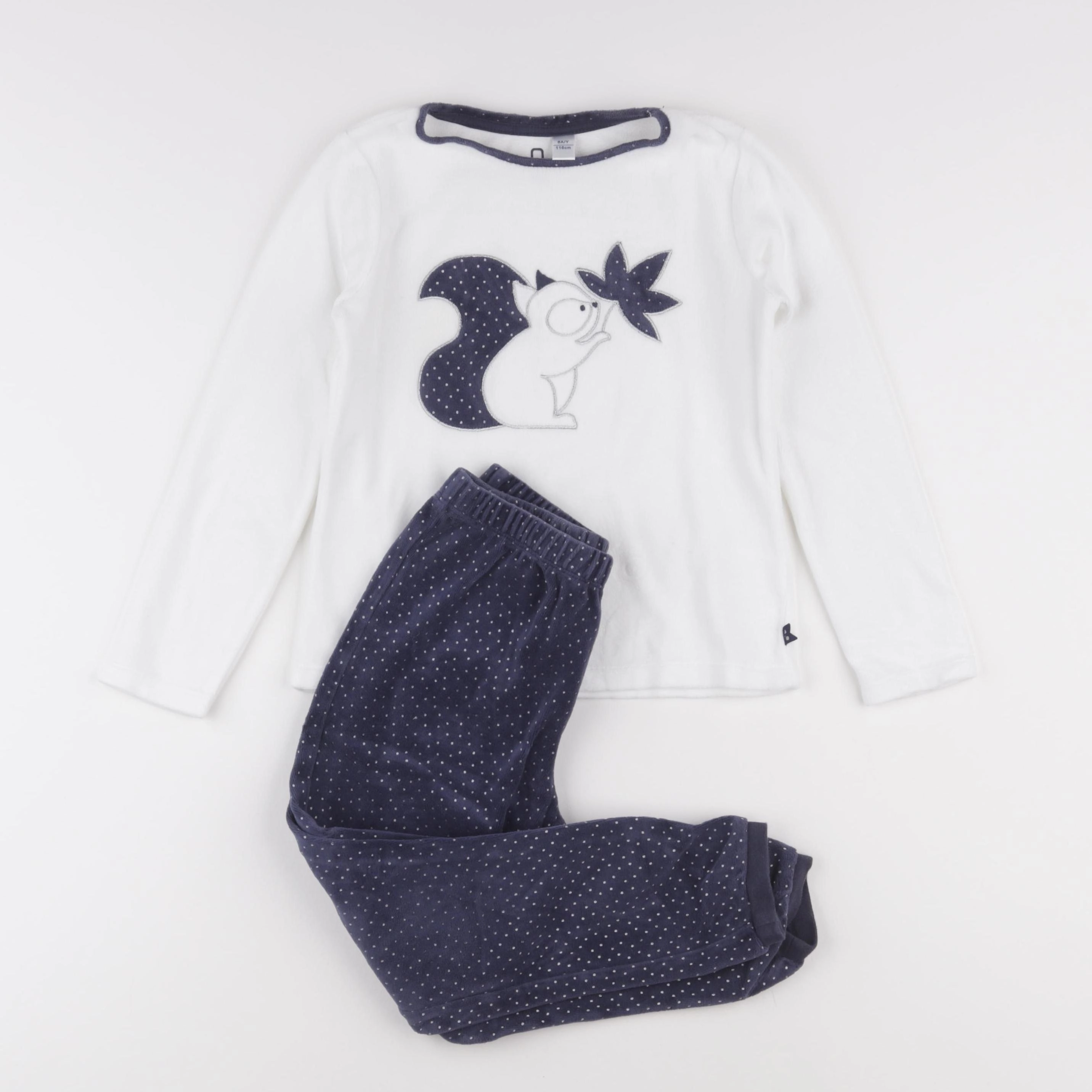 Okaidi - pyjama velours bleu, blanc - 6 ans