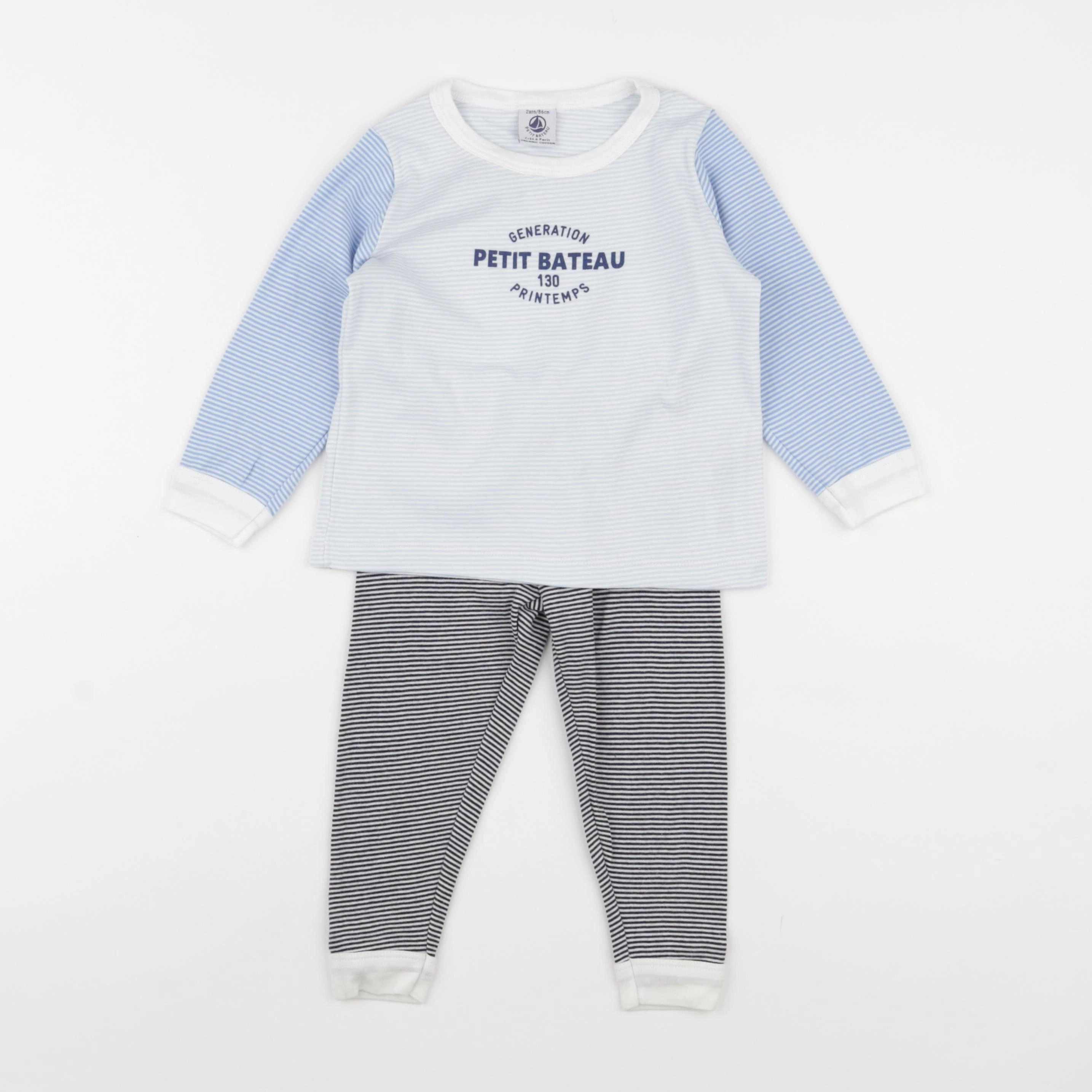 Petit Bateau - pyjama coton bleu - 2 ans