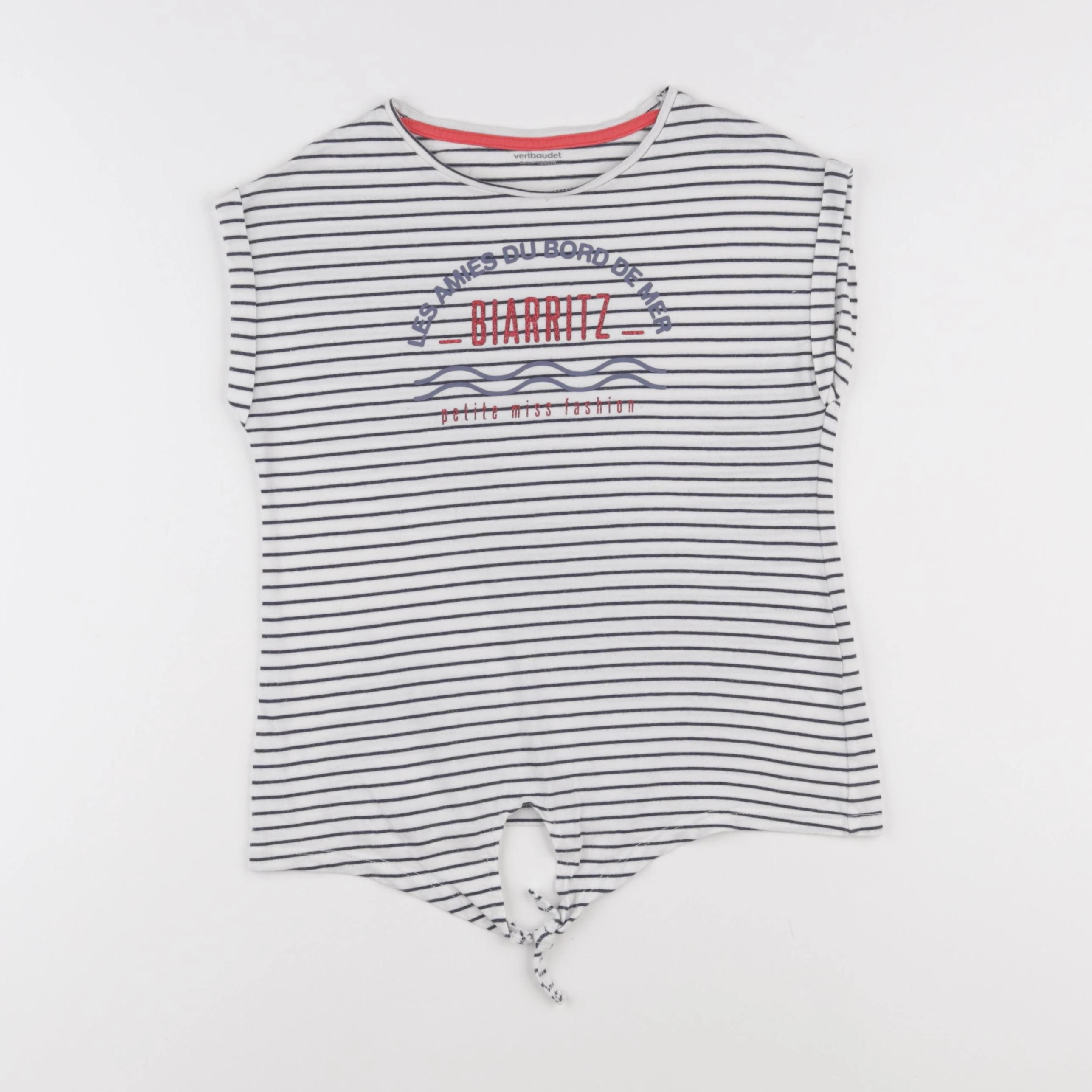 Vertbaudet - tee-shirt blanc, bleu - 8 ans
