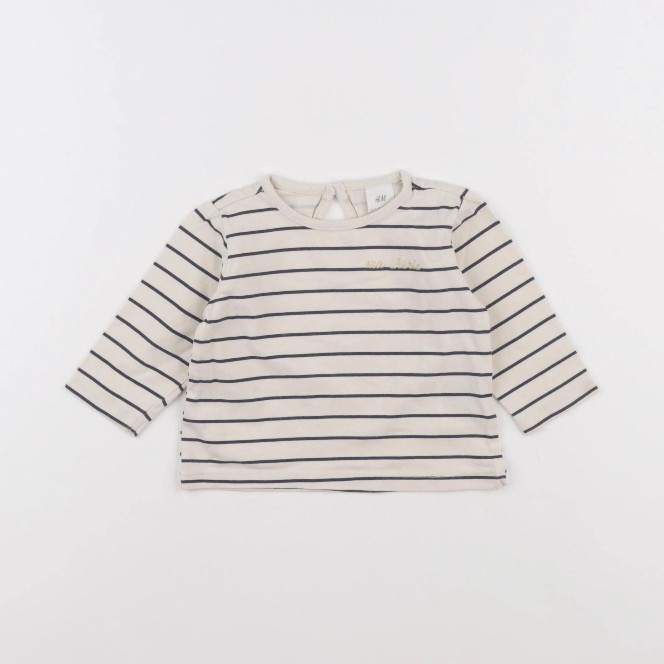 H&M - tee-shirt beige, bleu - 3/6 mois