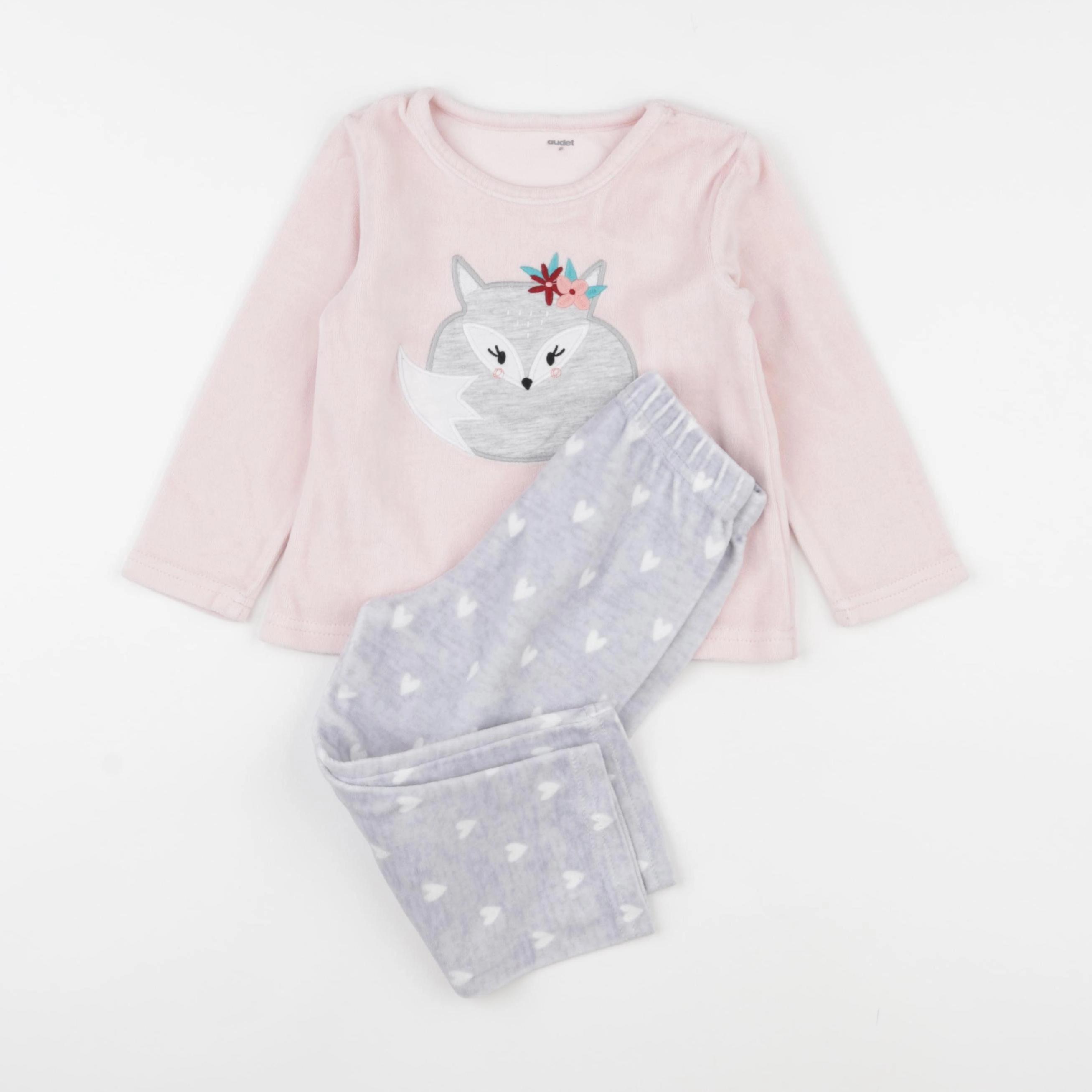 Vertbaudet - pyjama velours rose, gris - 3 ans