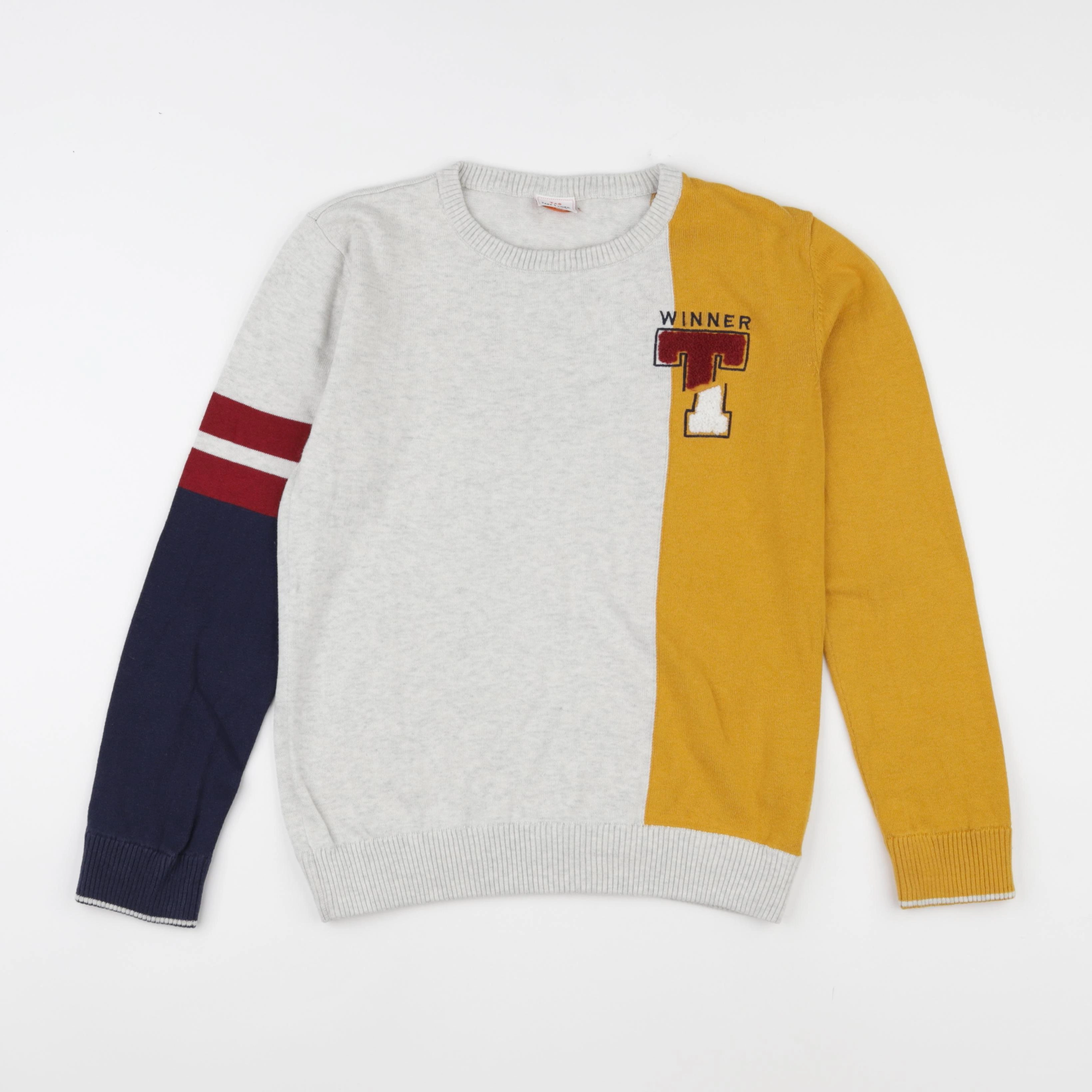 Tape à l'oeil - pull bleu, gris, jaune - 12 ans