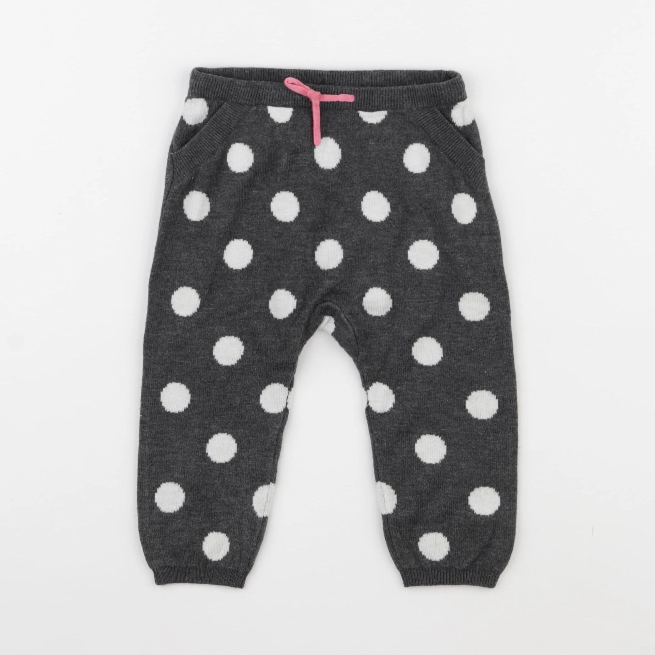 H&M - pantalon gris, blanc - 9/12 mois