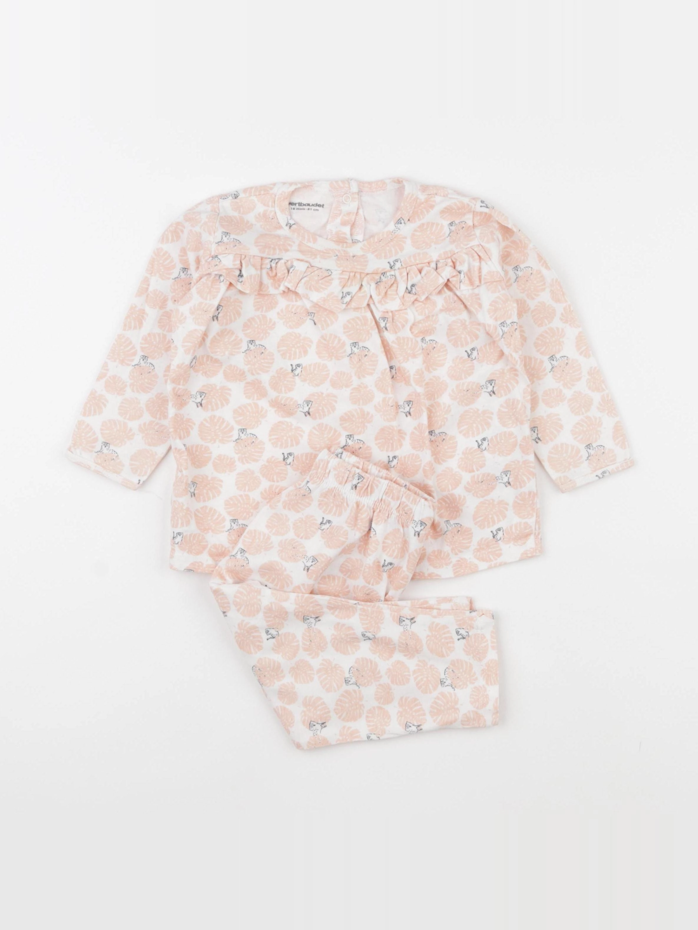 Vertbaudet - pyjama coton blanc, rose - 18 mois