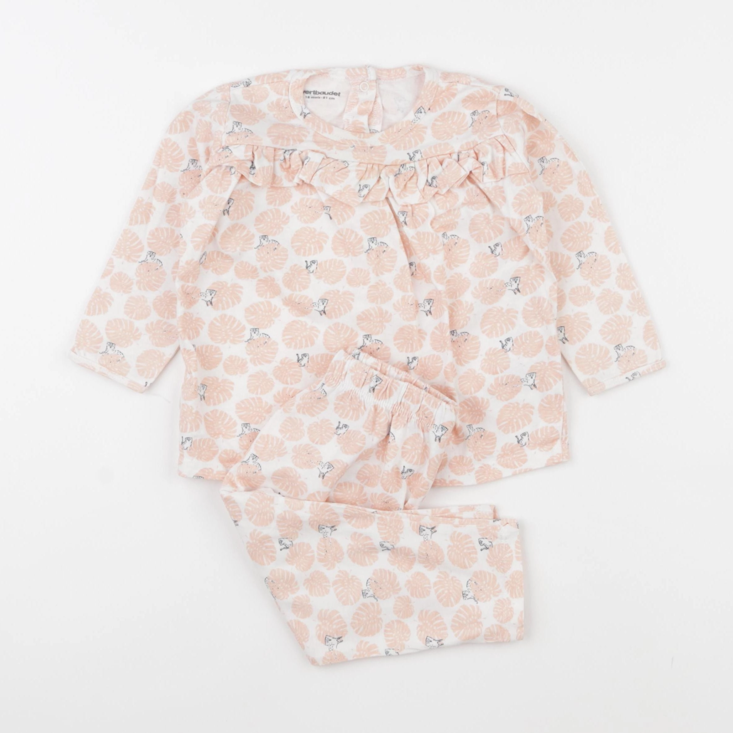 Vertbaudet - pyjama coton blanc, rose - 18 mois