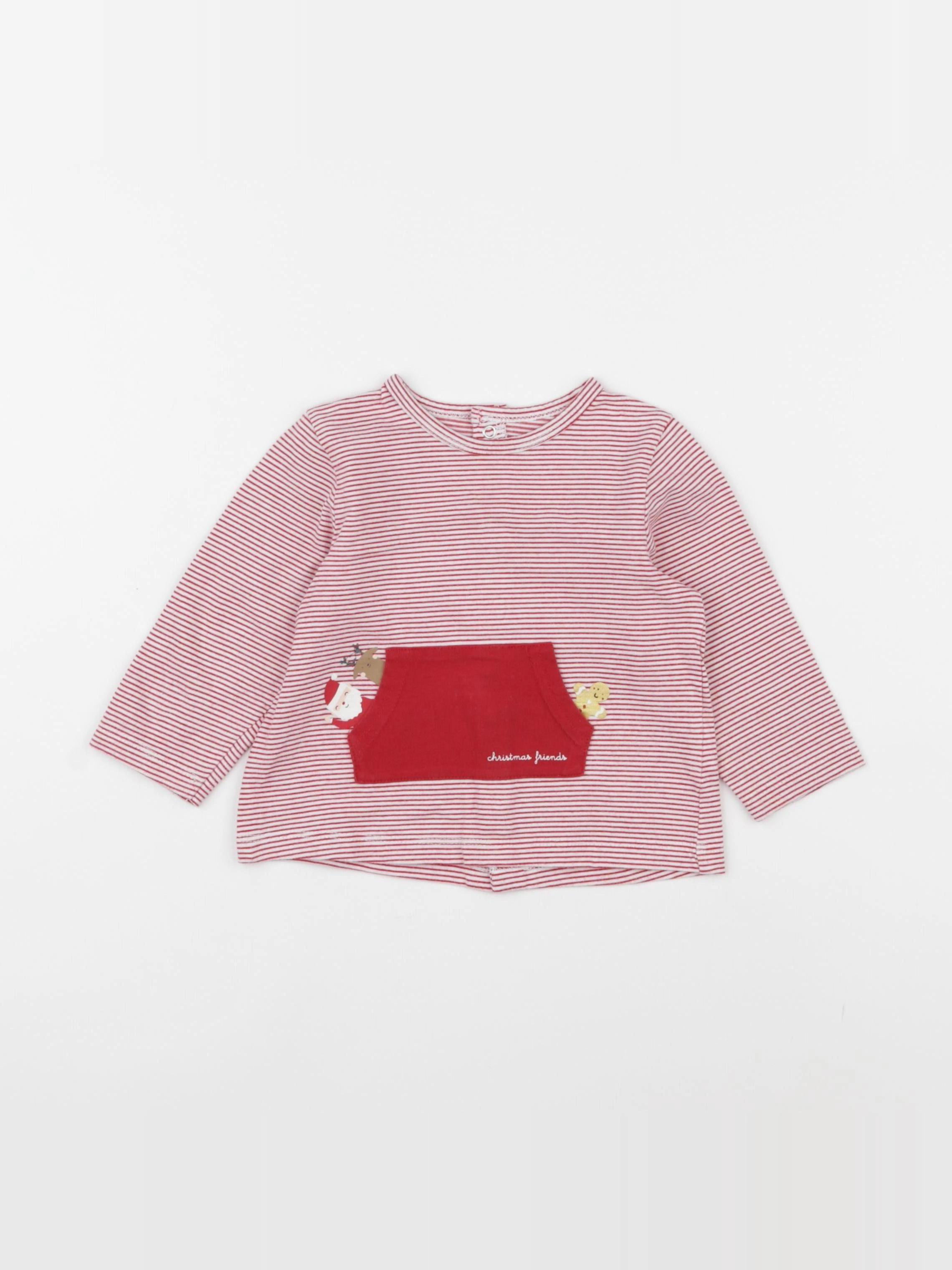 Vertbaudet - tee-shirt blanc, rouge - 12 mois