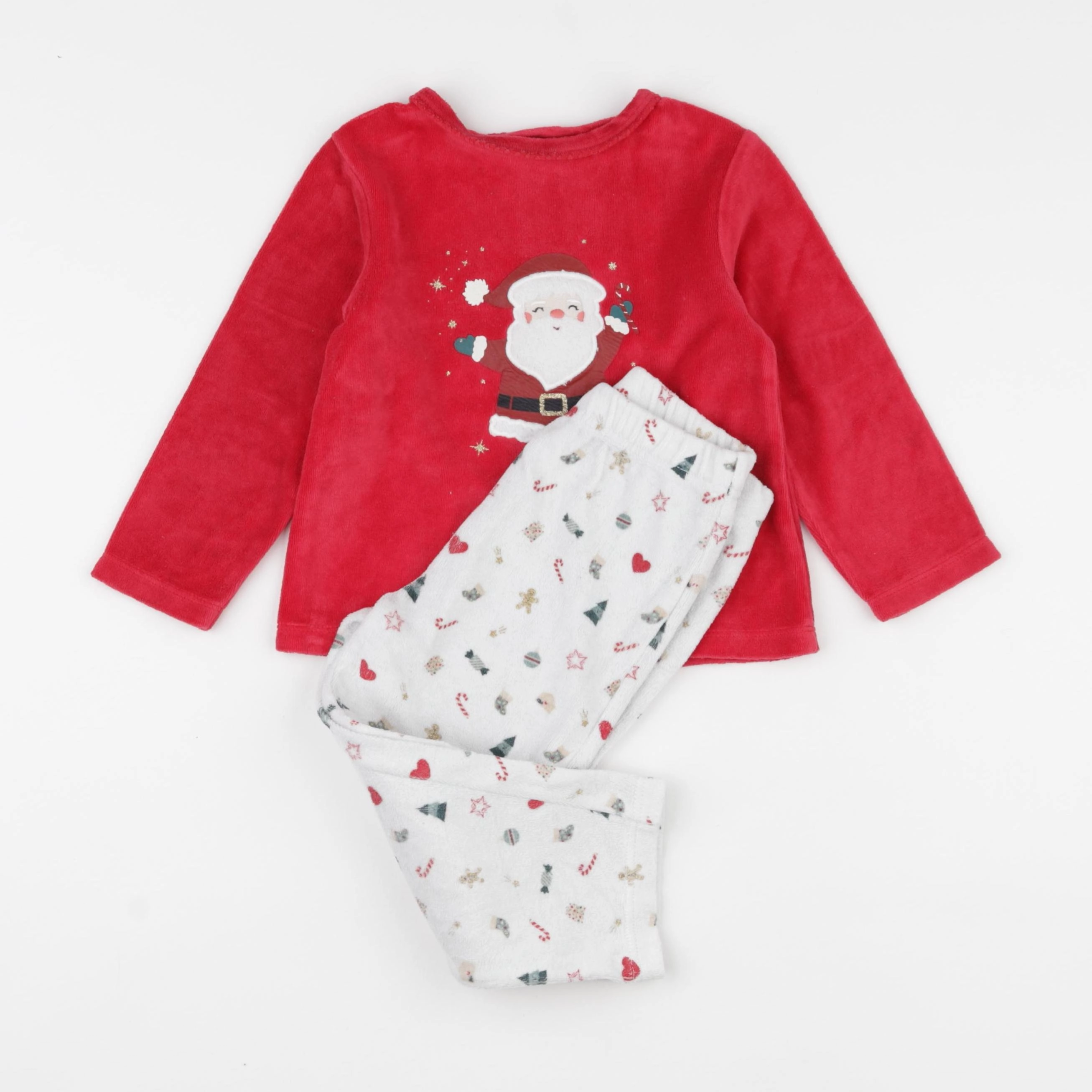 Vertbaudet - pyjama velours blanc, rouge - 3 ans