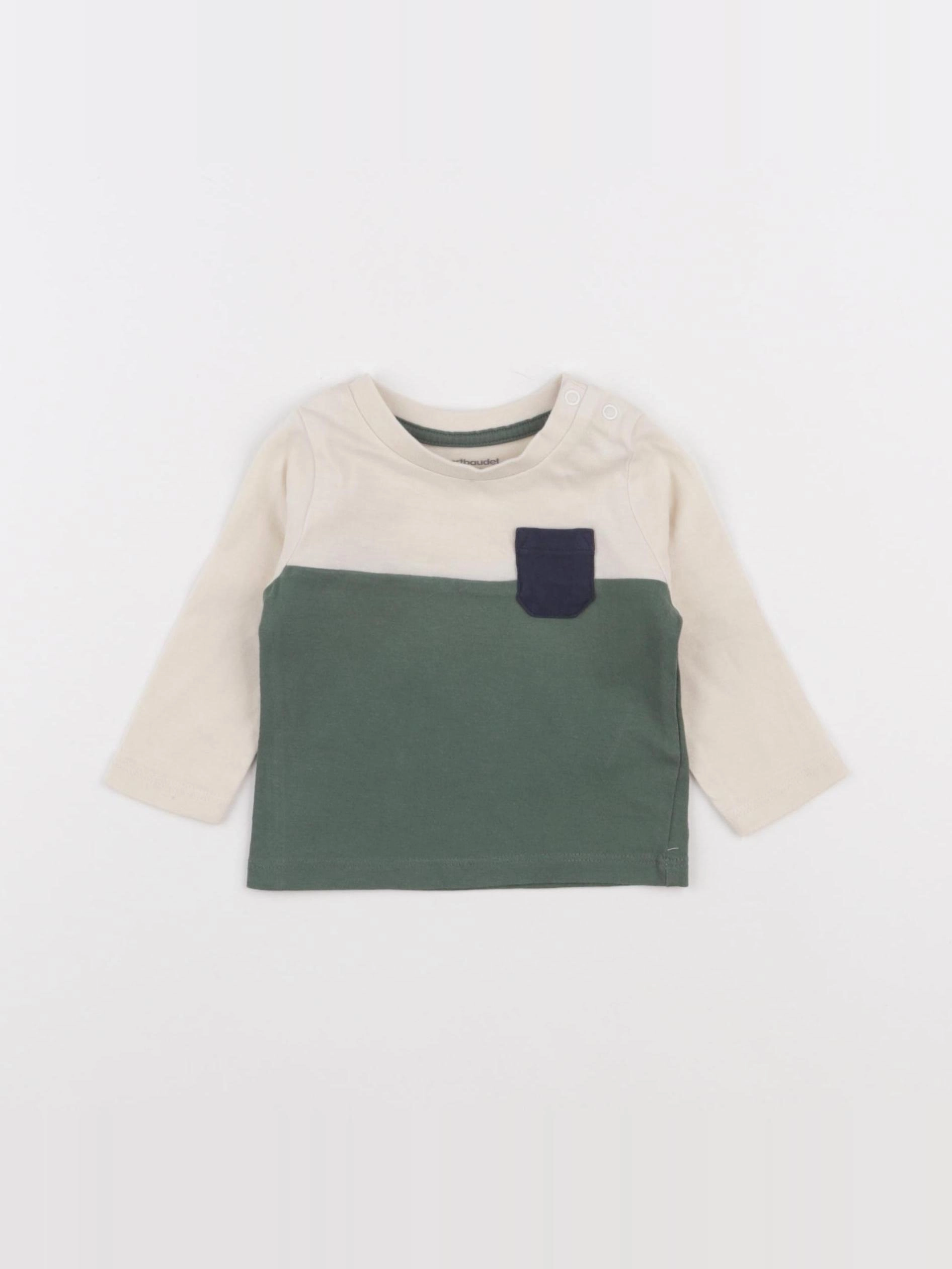 Vertbaudet - tee-shirt beige, vert - 3 mois