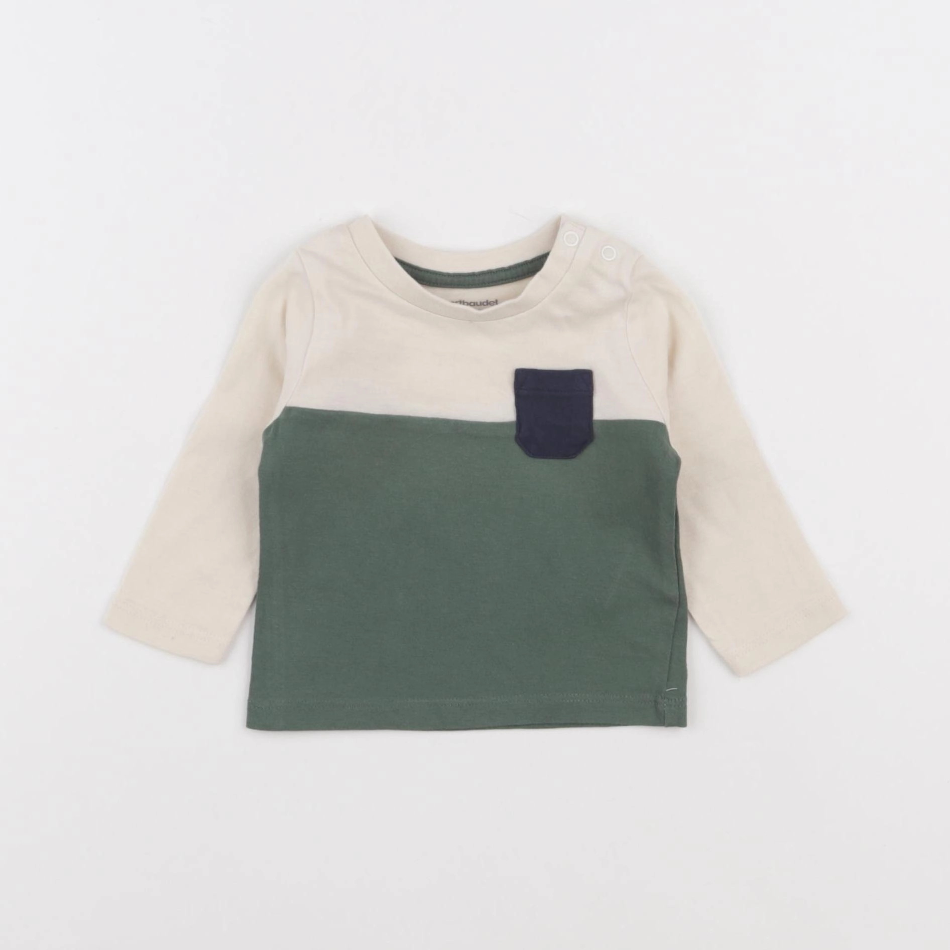 Vertbaudet - tee-shirt beige, vert - 3 mois