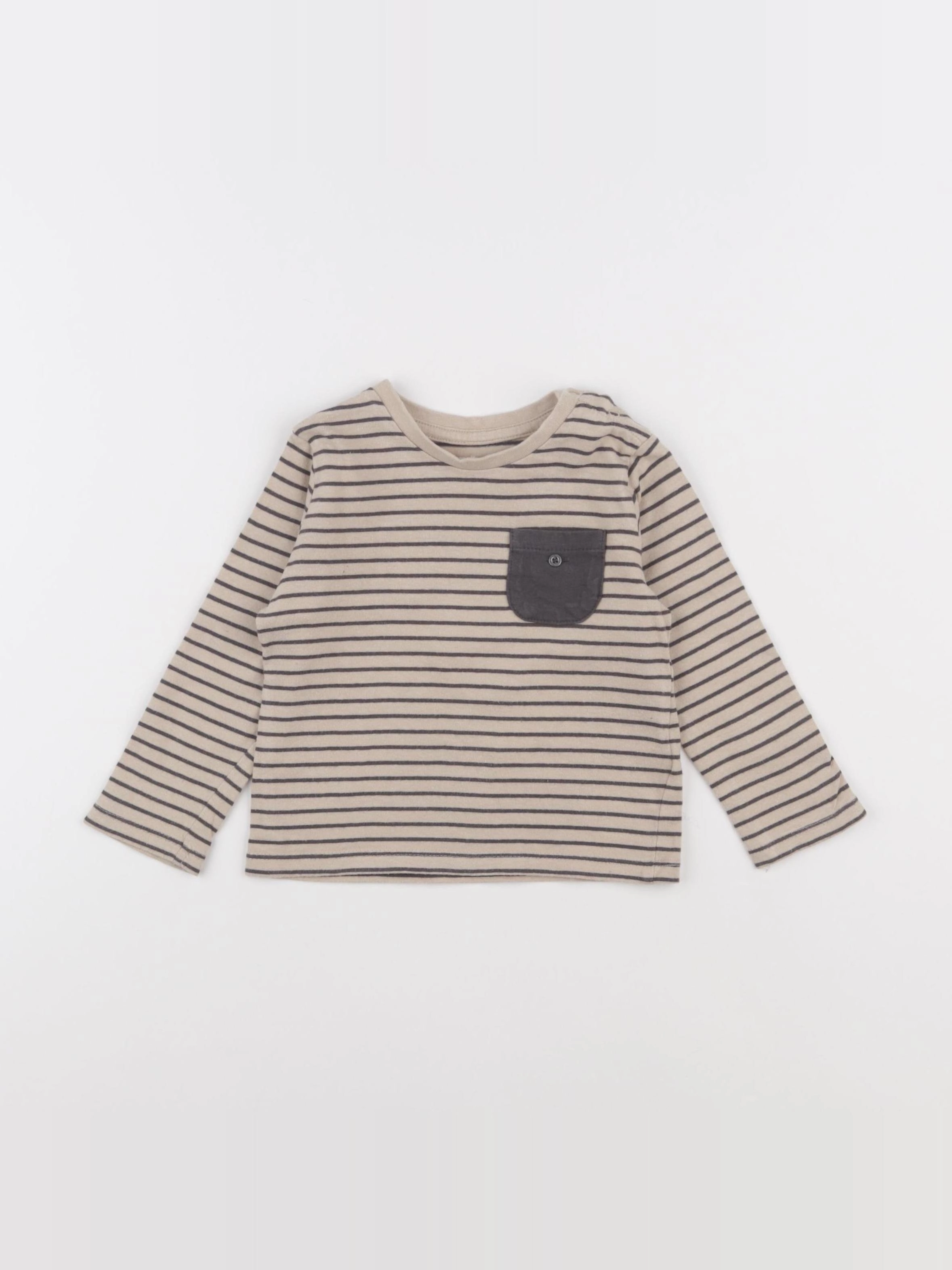 Vertbaudet - tee-shirt beige, gris - 18 mois