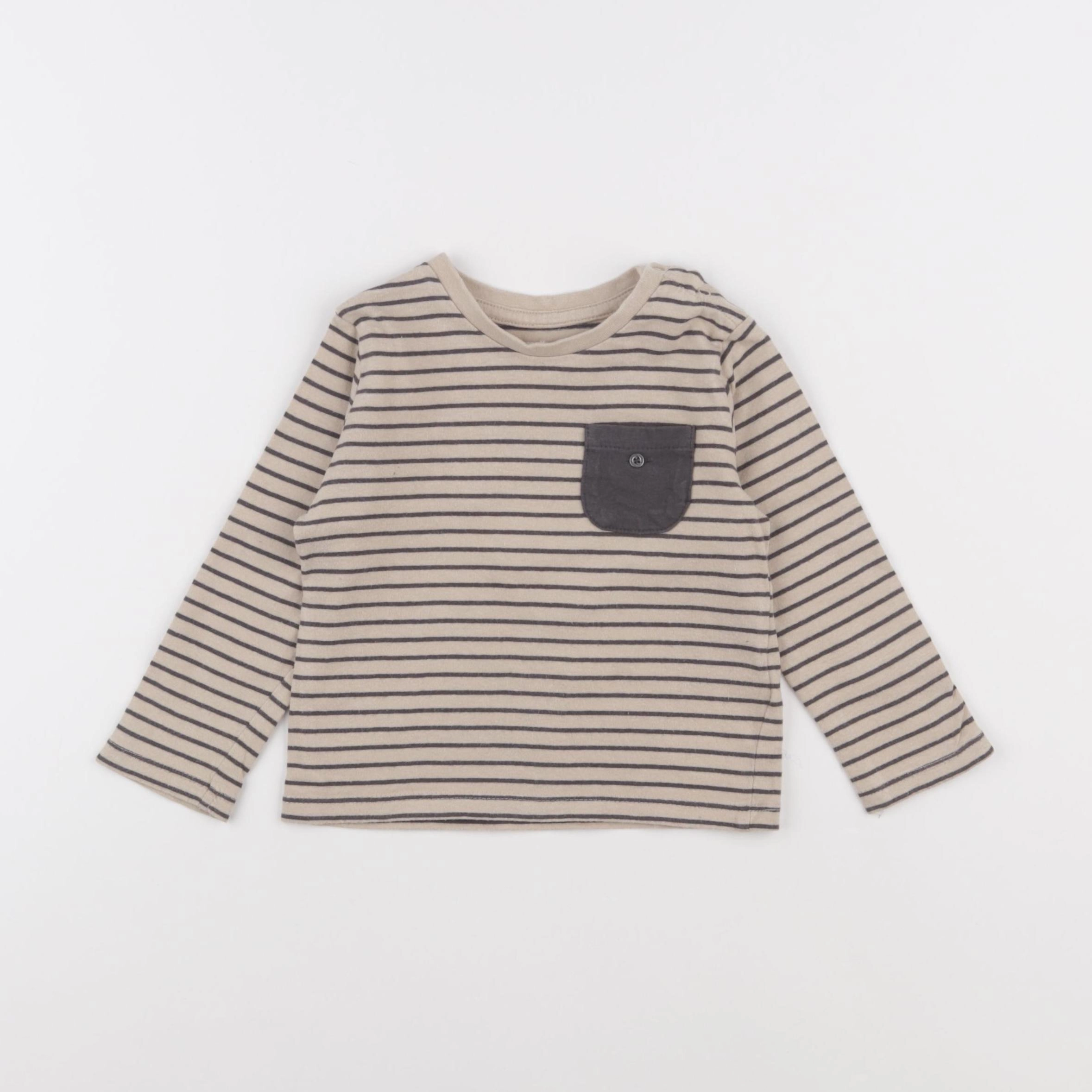 Vertbaudet - tee-shirt beige, gris - 18 mois