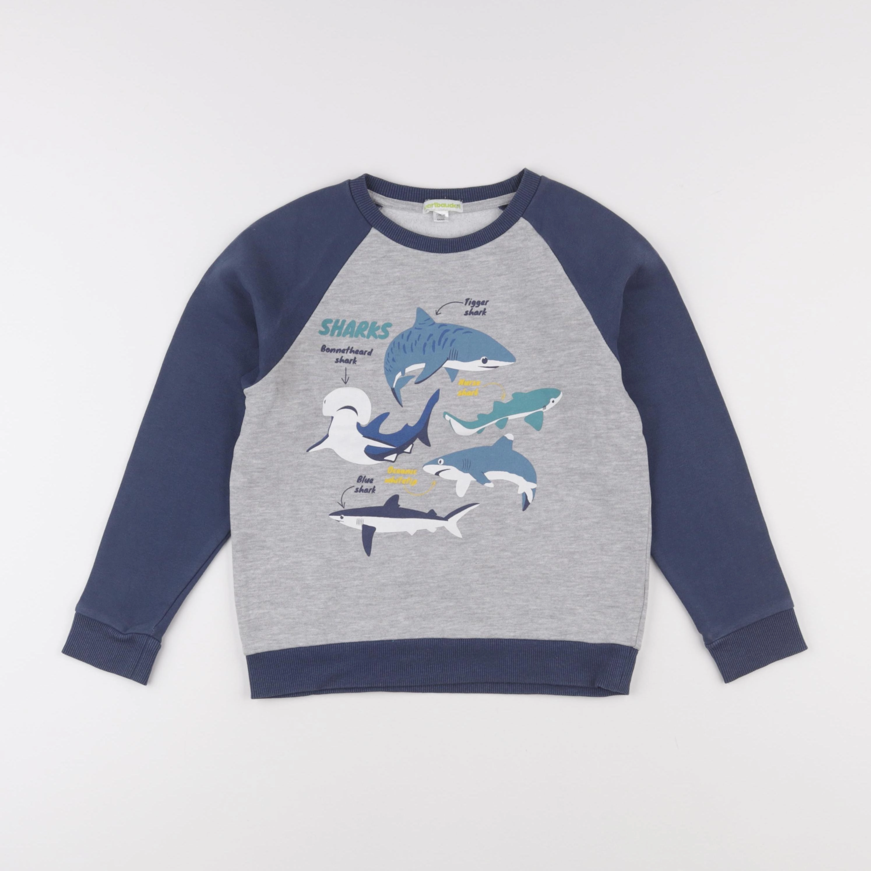 Vertbaudet - sweat gris, bleu - 8 ans
