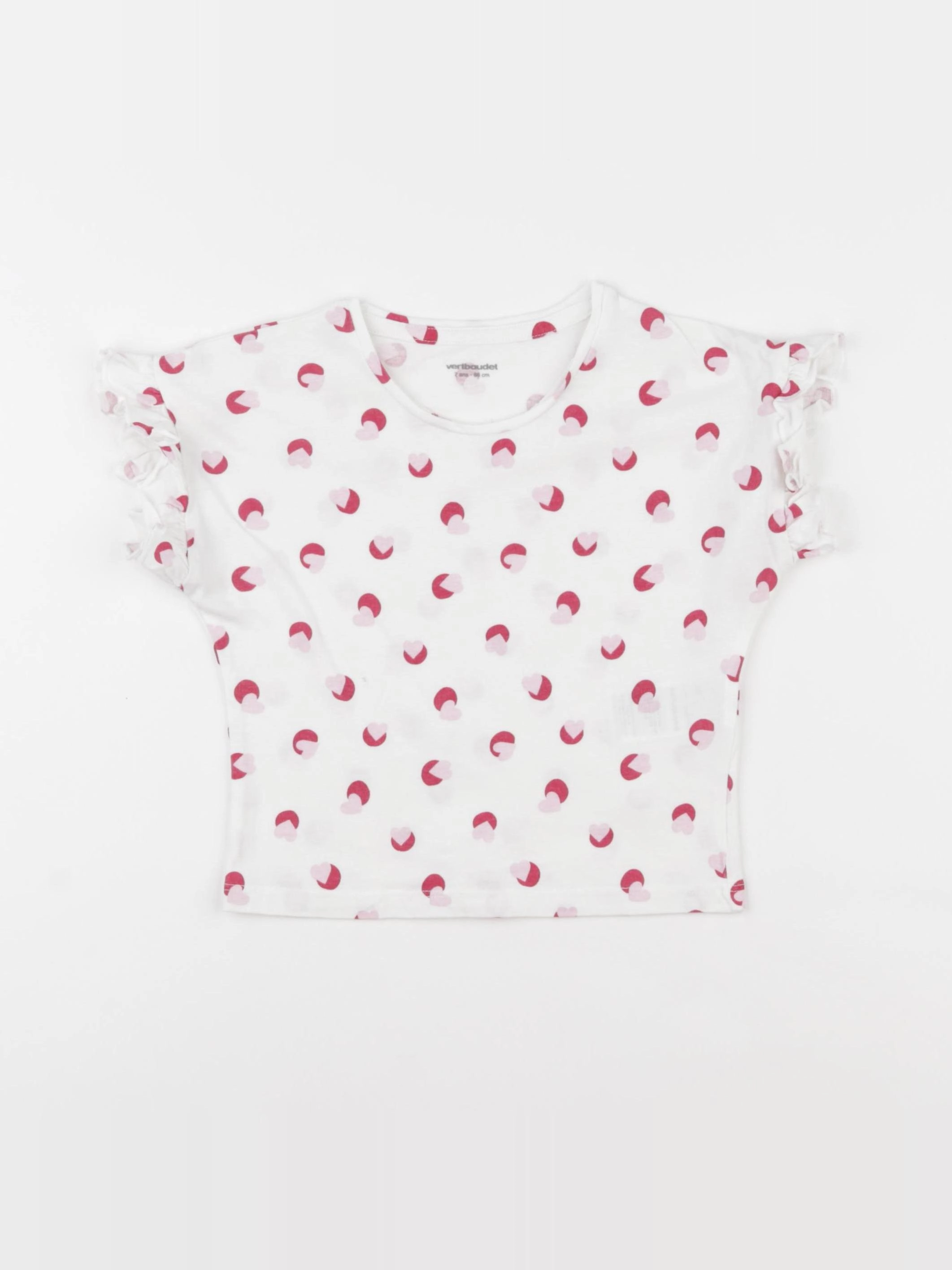 Vertbaudet - tee-shirt blanc, rose - 2 ans