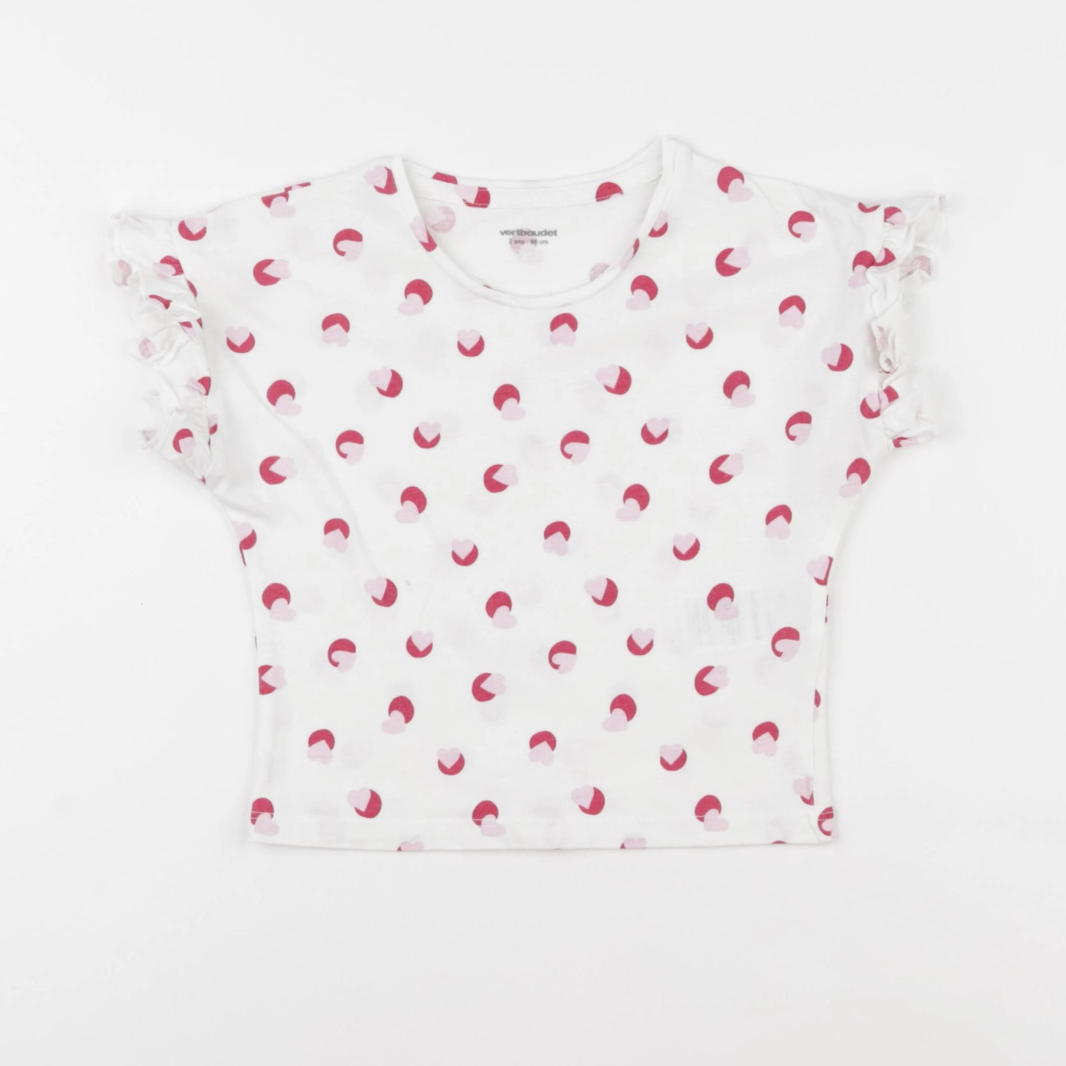Vertbaudet - tee-shirt blanc, rose - 2 ans