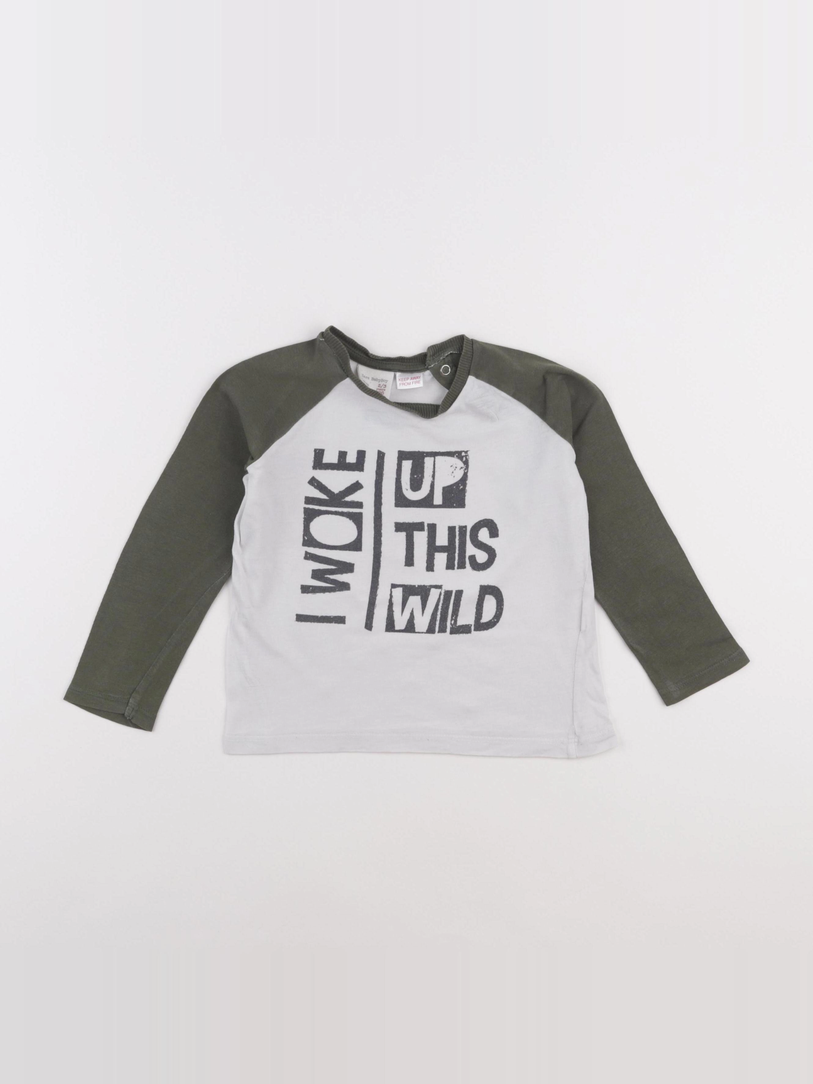 Zara - tee-shirt blanc, vert - 2/3 ans