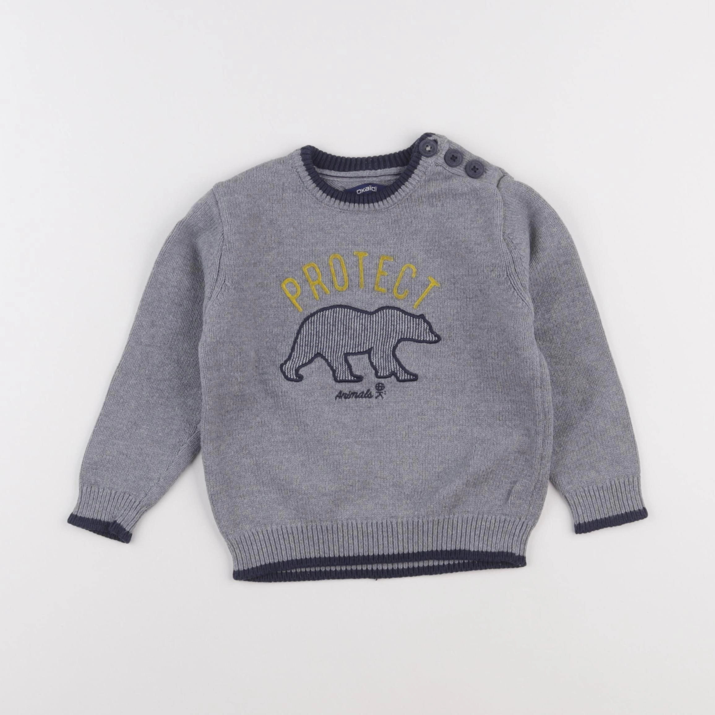 Okaidi - pull gris, bleu - 3 ans