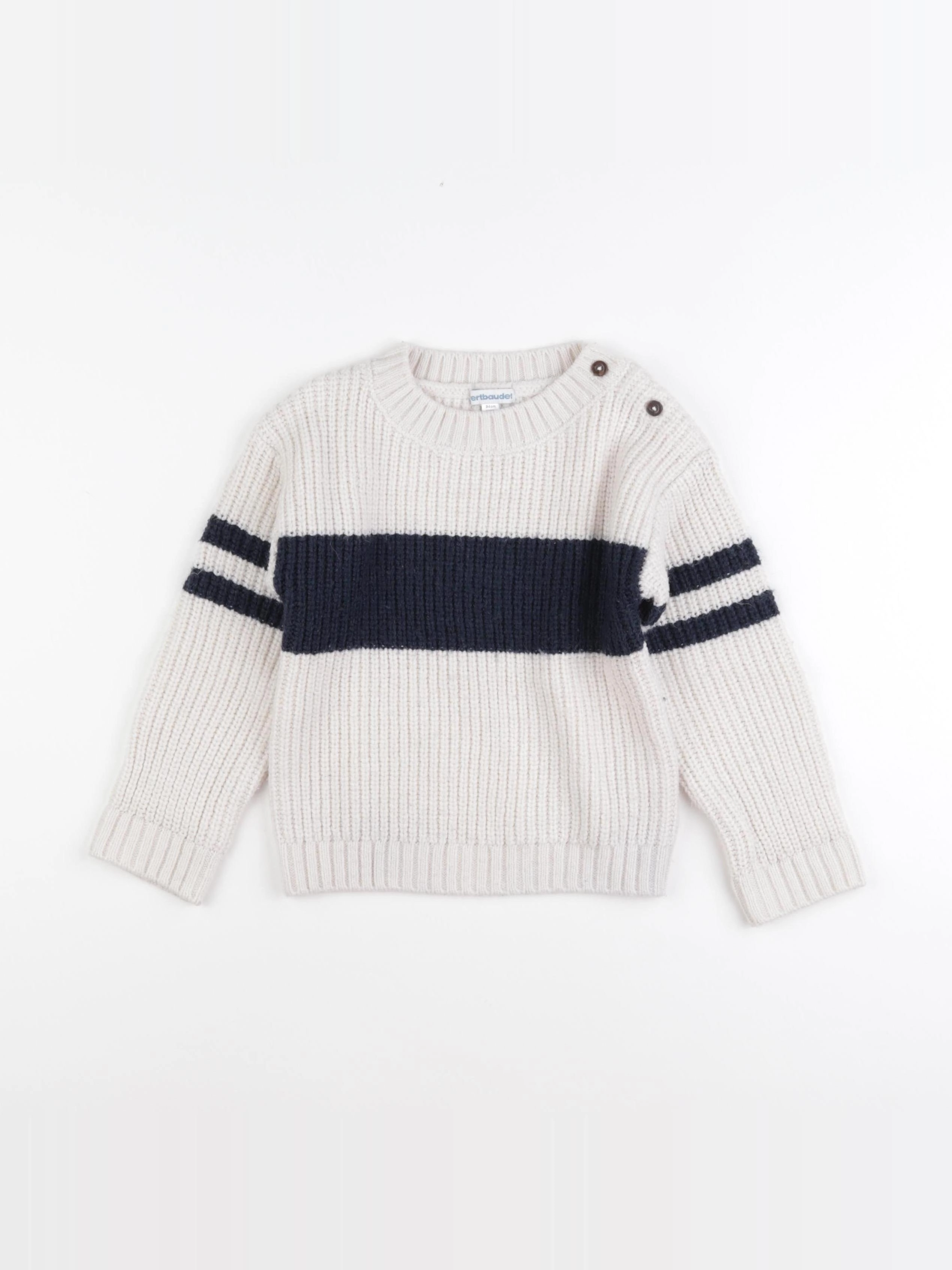 Vertbaudet - pull beige, bleu - 36 mois