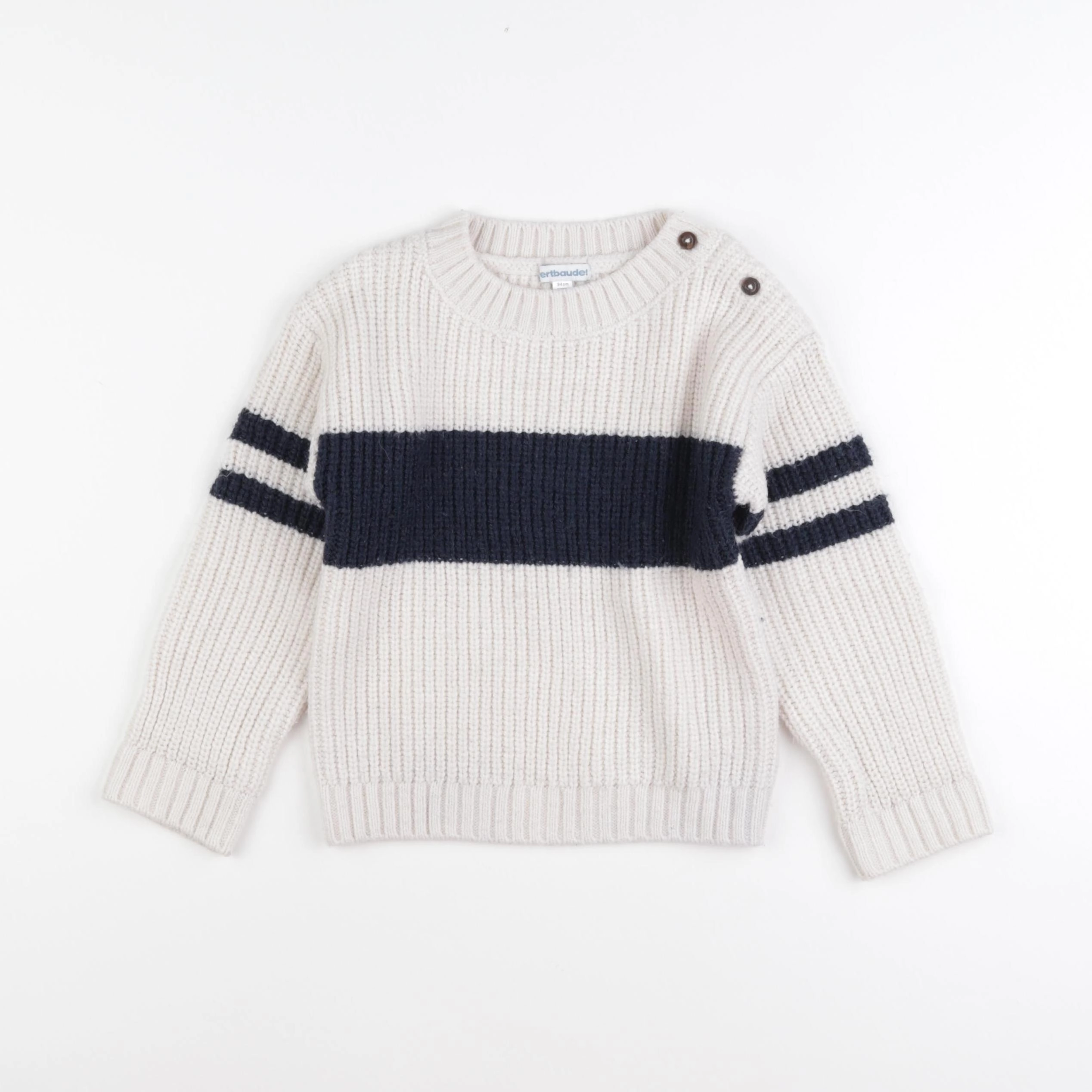 Vertbaudet - pull beige, bleu - 36 mois