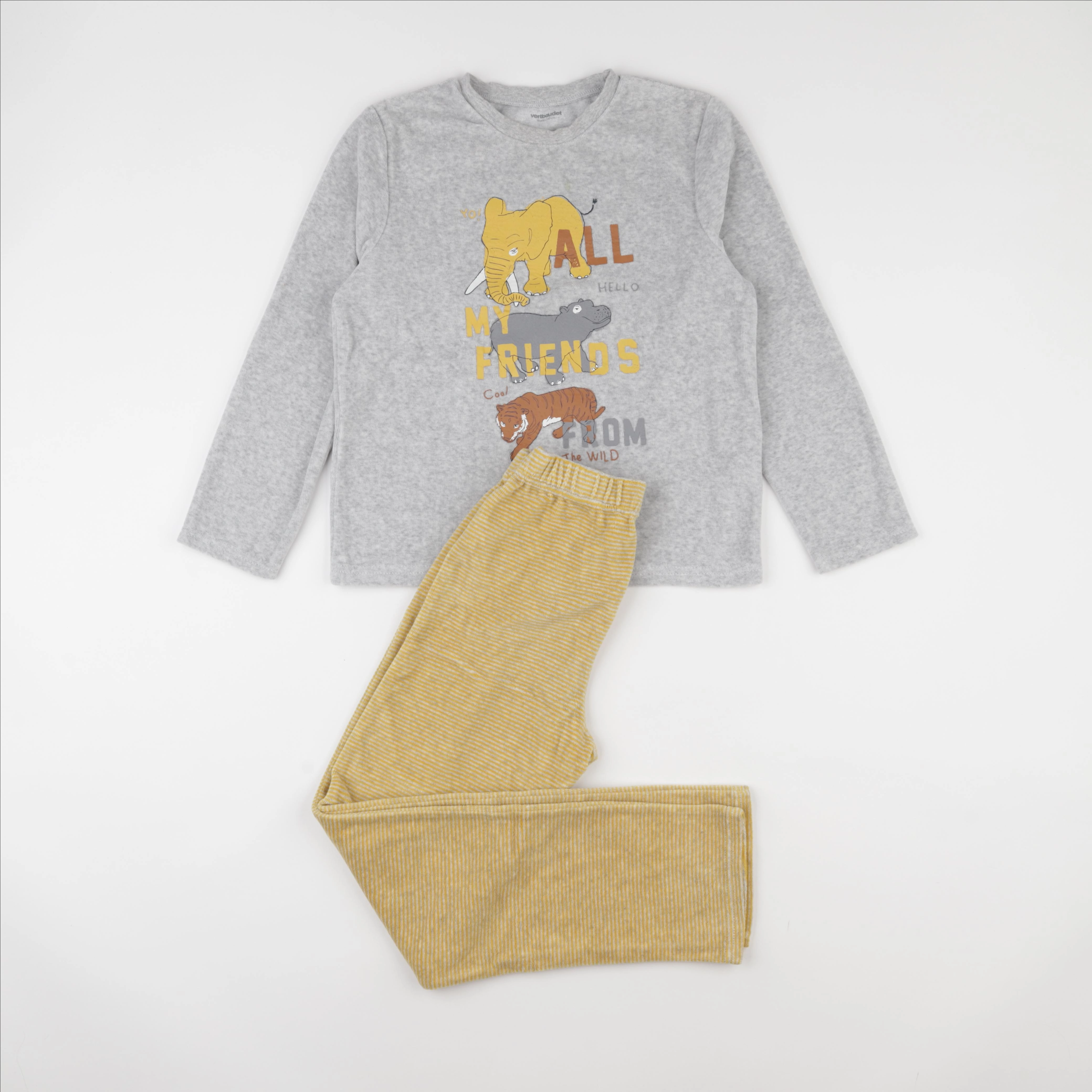 Vertbaudet - pyjama velours gris, jaune - 10 ans