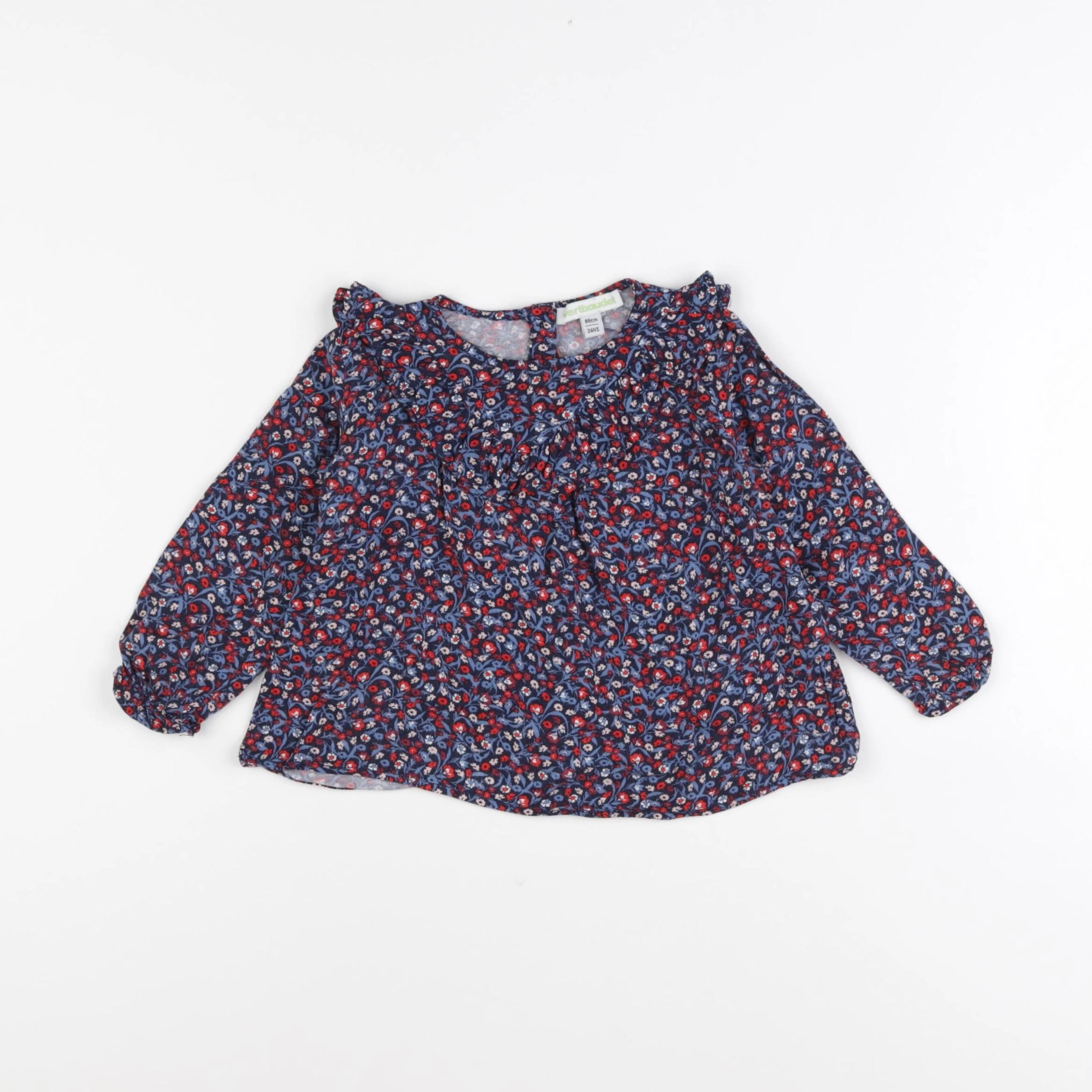 Vertbaudet - blouse bleu, rouge - 2 ans