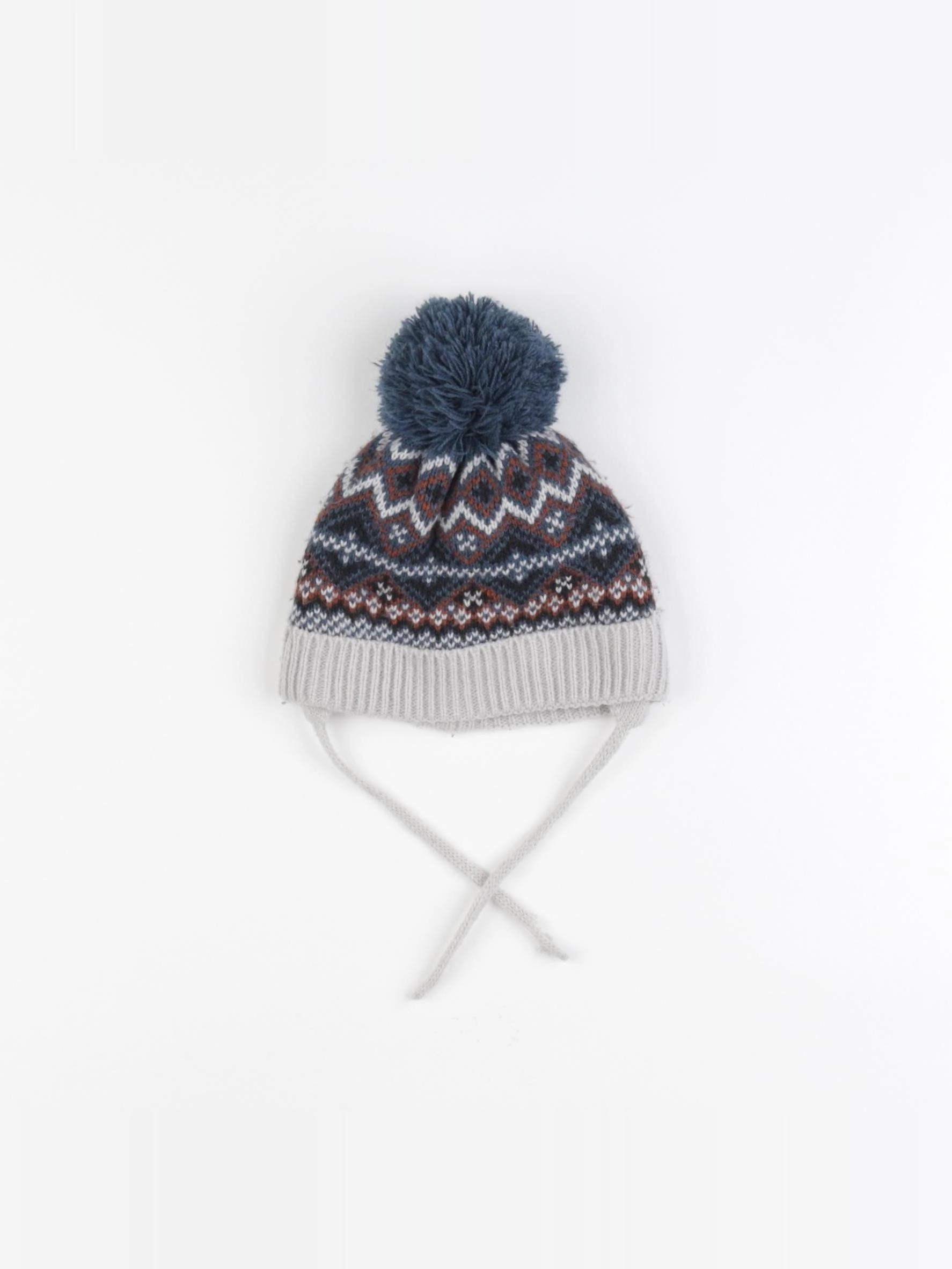 Vertbaudet - bonnet bleu, gris - 3/6 mois