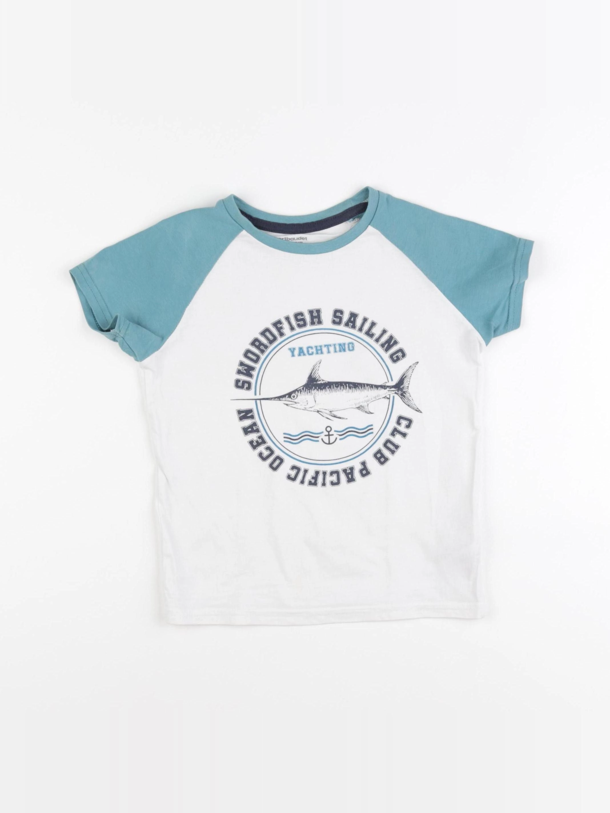 Vertbaudet - tee-shirt blanc, bleu - 5 ans