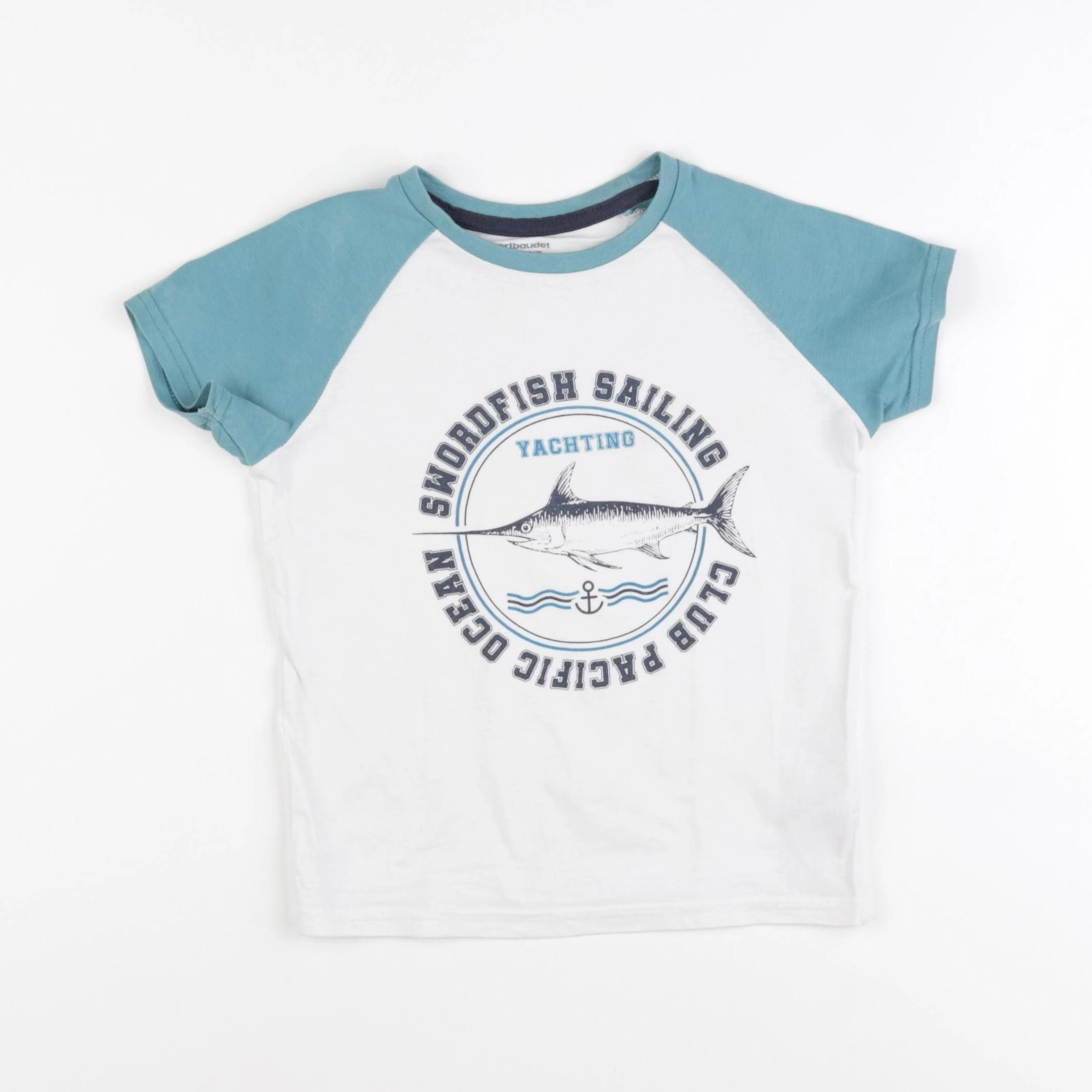 Vertbaudet - tee-shirt blanc, bleu - 5 ans
