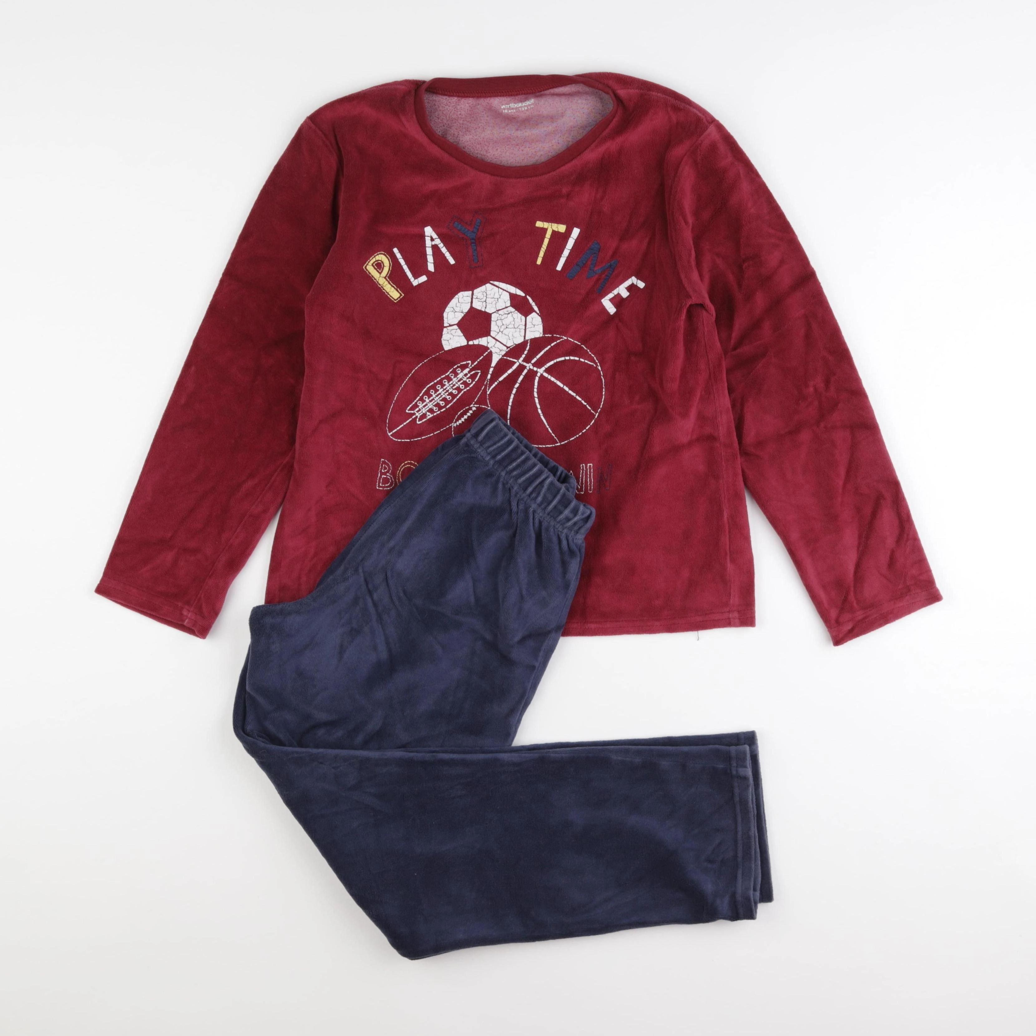 Vertbaudet - pyjama velours bleu, rouge - 10 ans