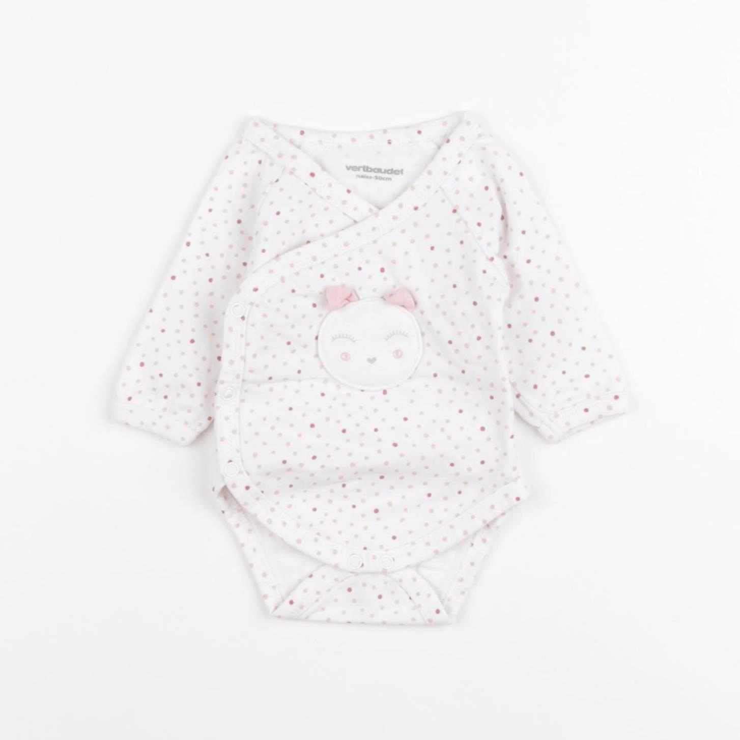 Vertbaudet - body blanc, rose - 0 mois