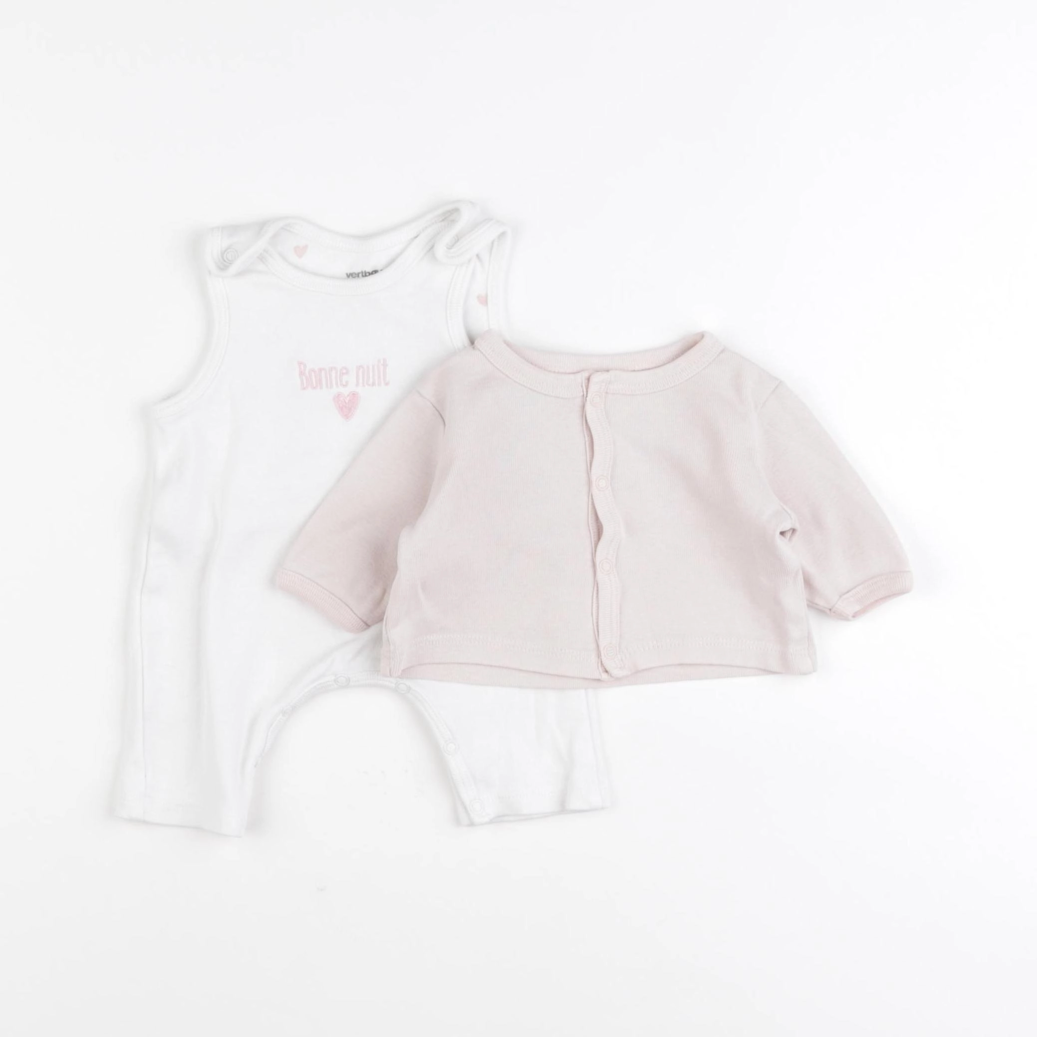 Vertbaudet - ensemble blanc, rose - 0 mois
