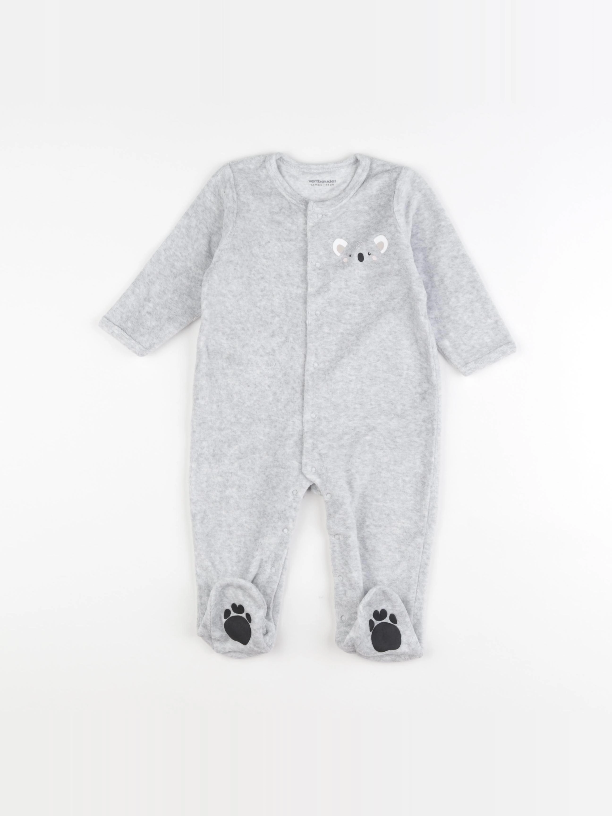 Vertbaudet - pyjama velours gris - 12 mois
