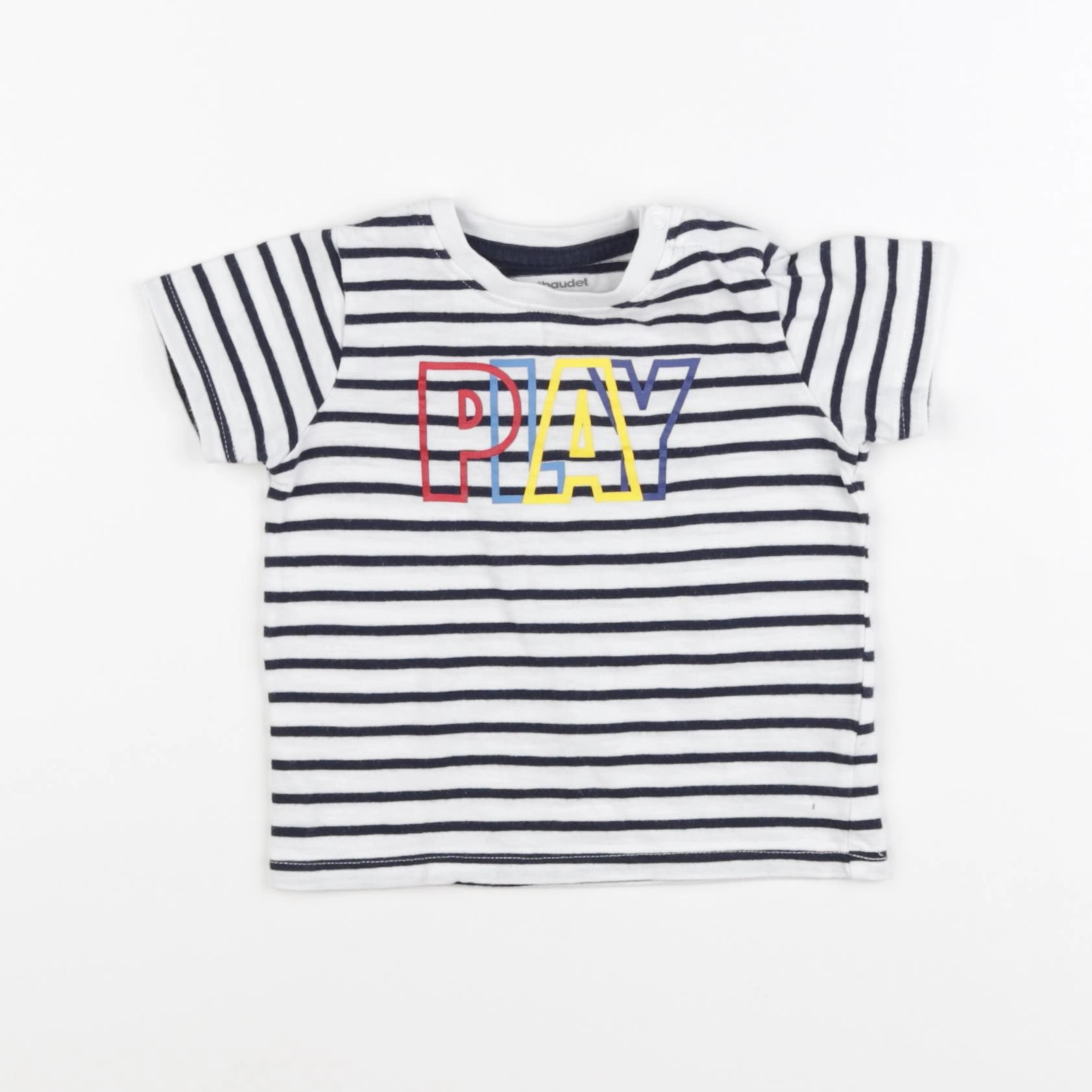 Vertbaudet - tee-shirt blanc, bleu - 6 mois