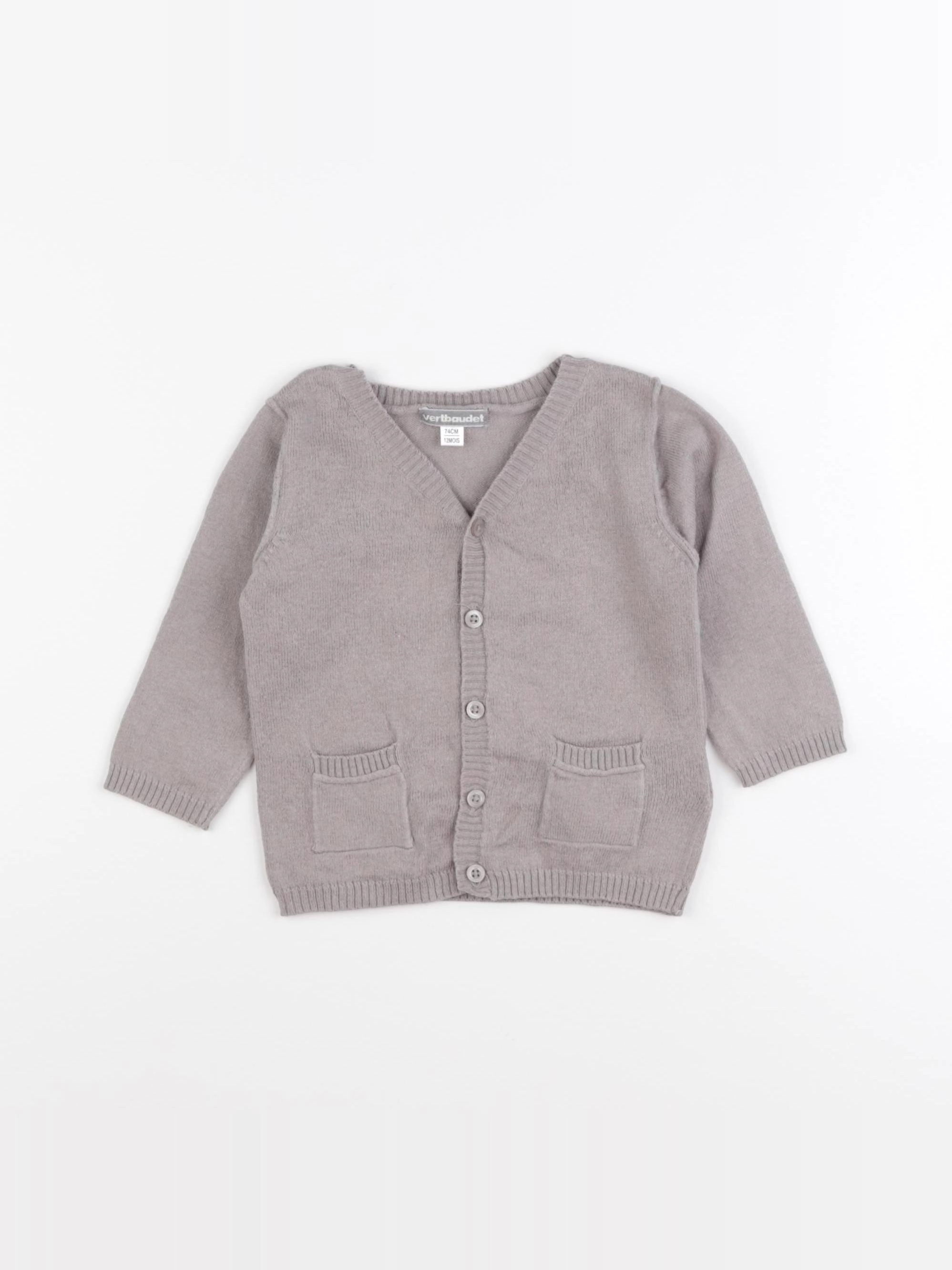 Vertbaudet - gilet taupe - 12 mois