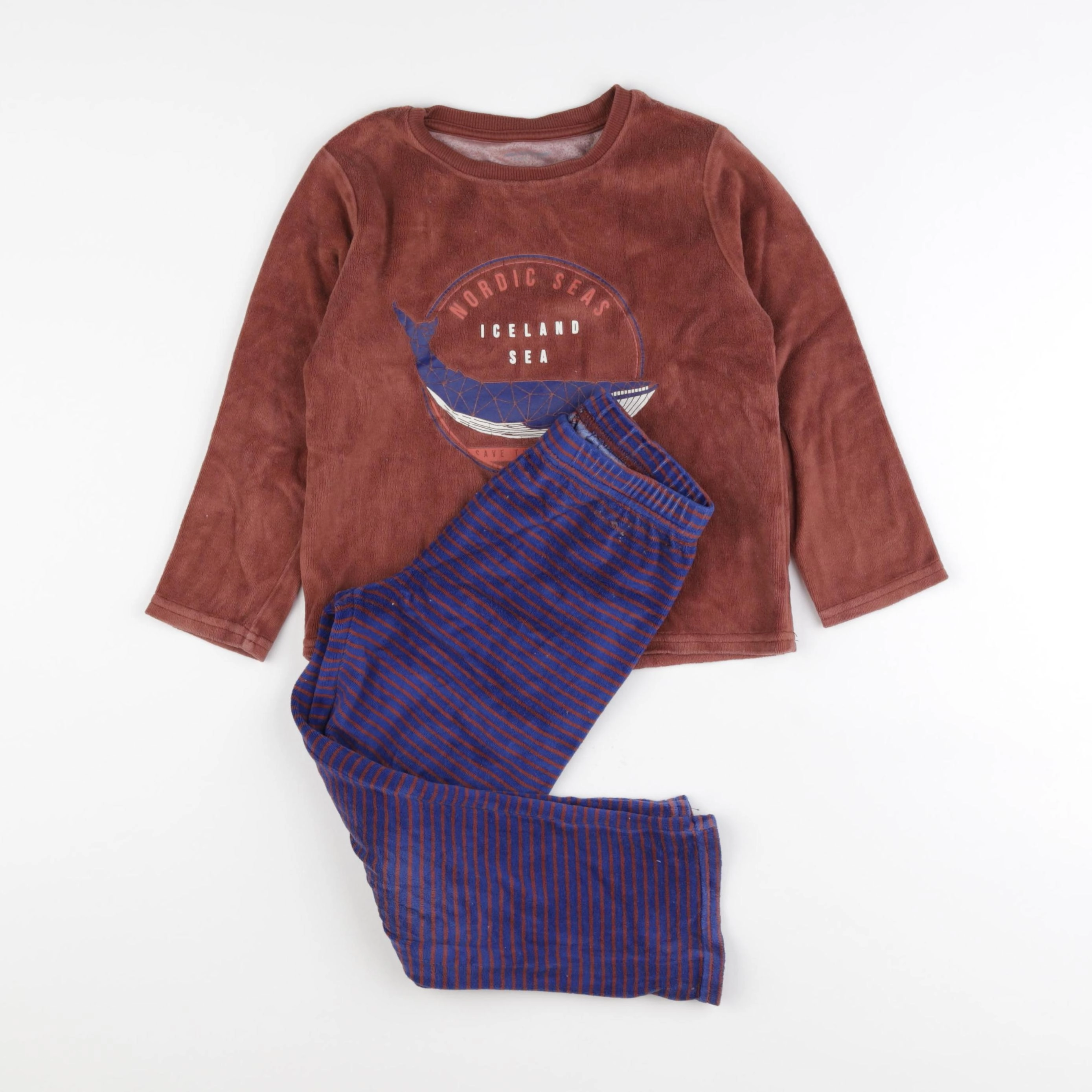 Vertbaudet - pyjama velours bleu, marron - 5 ans