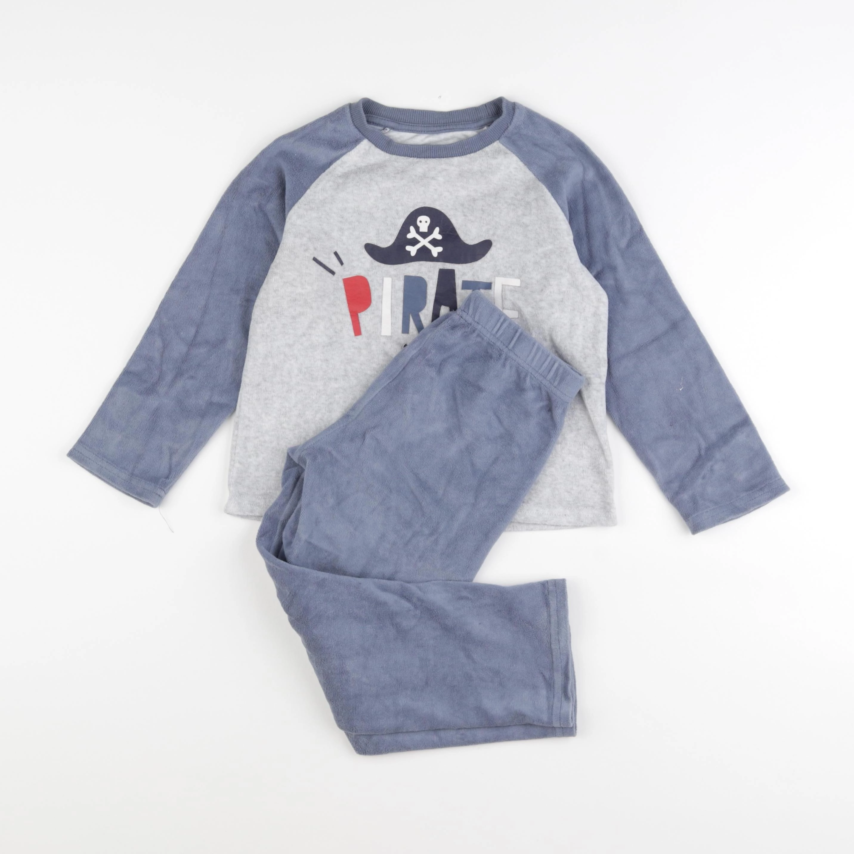 Vertbaudet - pyjama velours bleu, gris - 5 ans