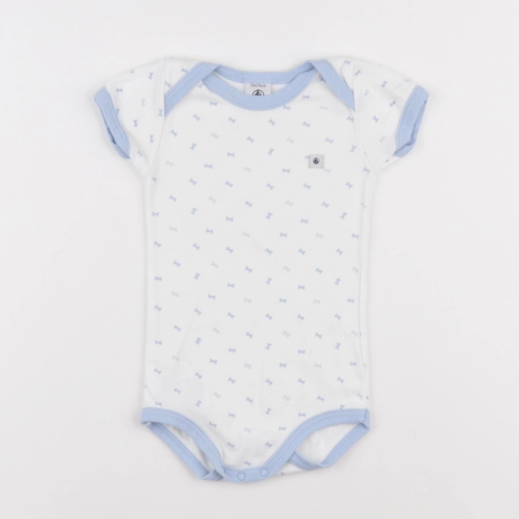 Petit Bateau - body blanc, bleu - 12 mois