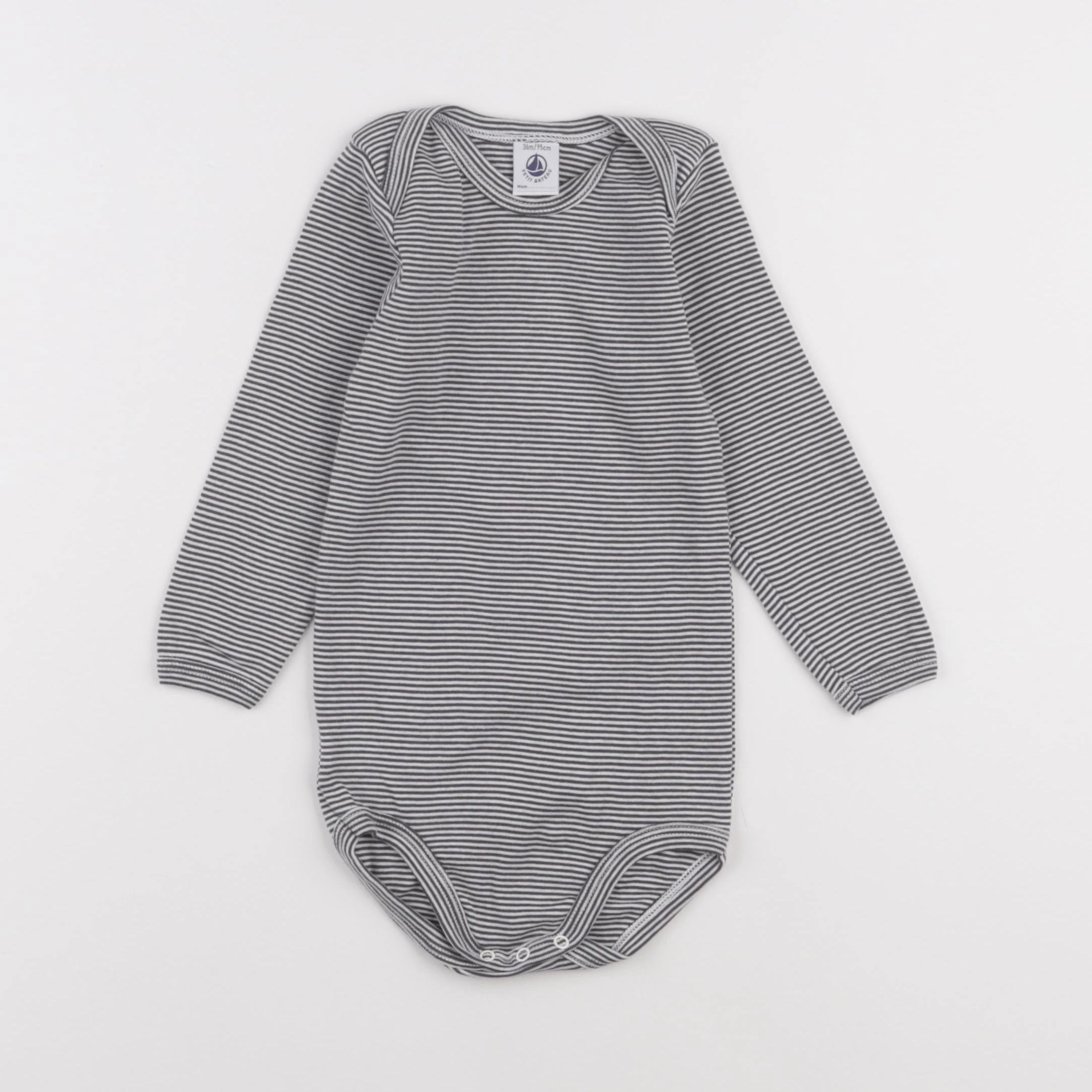 Petit Bateau - body blanc, gris - 36 mois