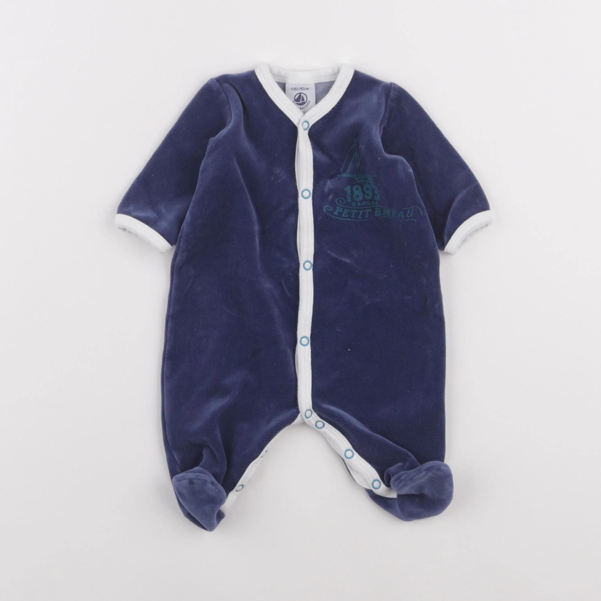 Petit Bateau - pyjama velours bleu - 0 mois