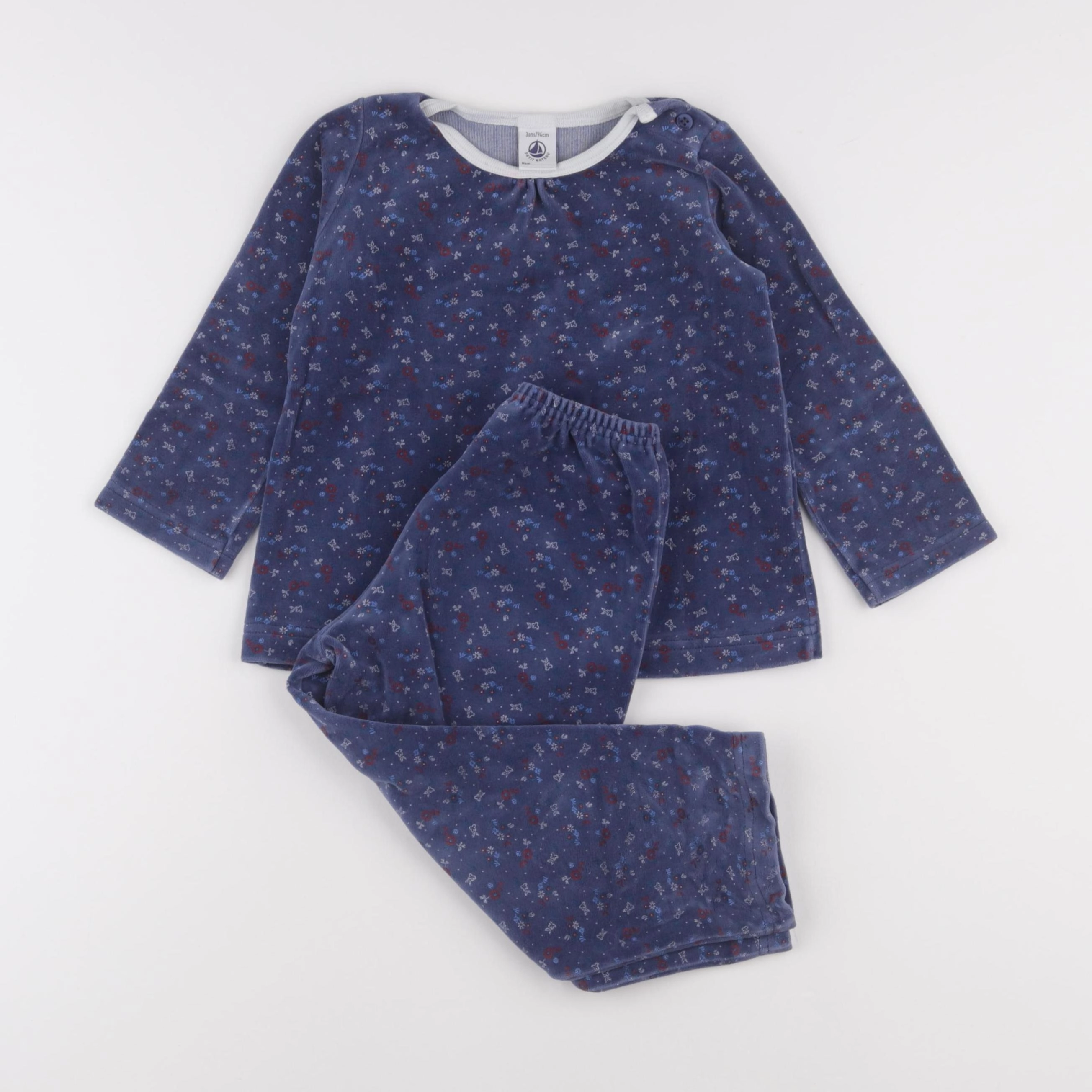 Petit Bateau - pyjama velours bleu - 3 ans
