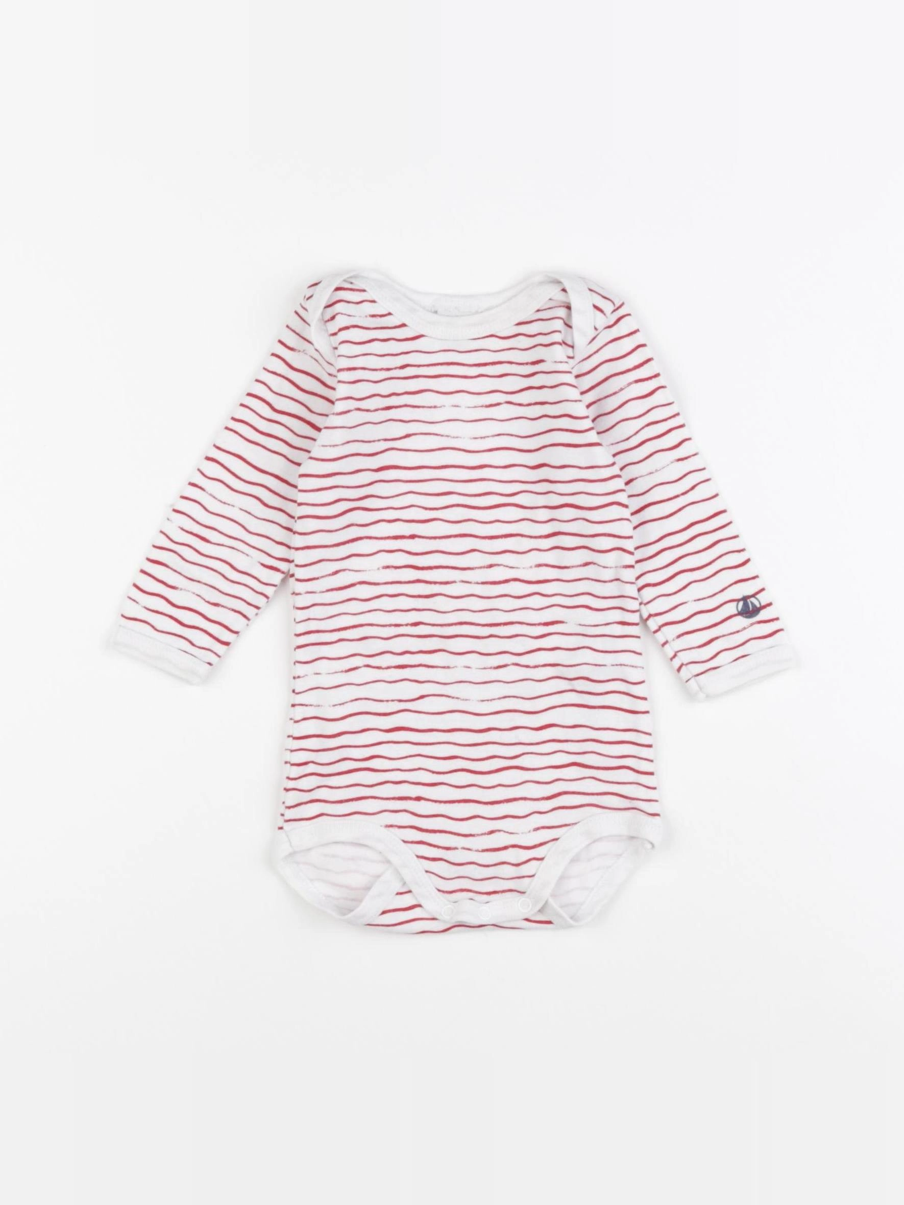 Petit Bateau - body blanc, rouge - 6 mois