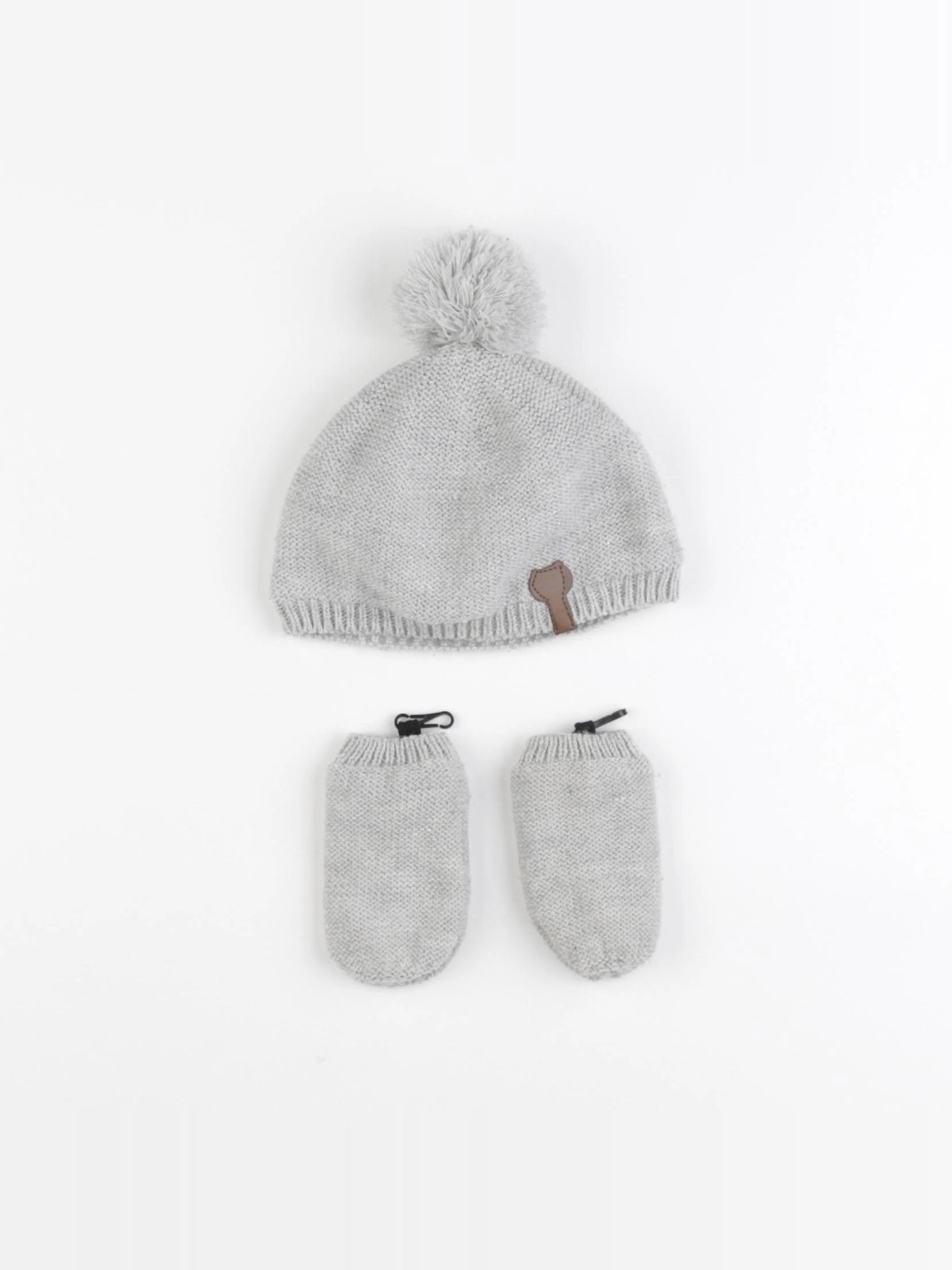 Vertbaudet - ensemble bonnet/moufles gris - 12/18 mois