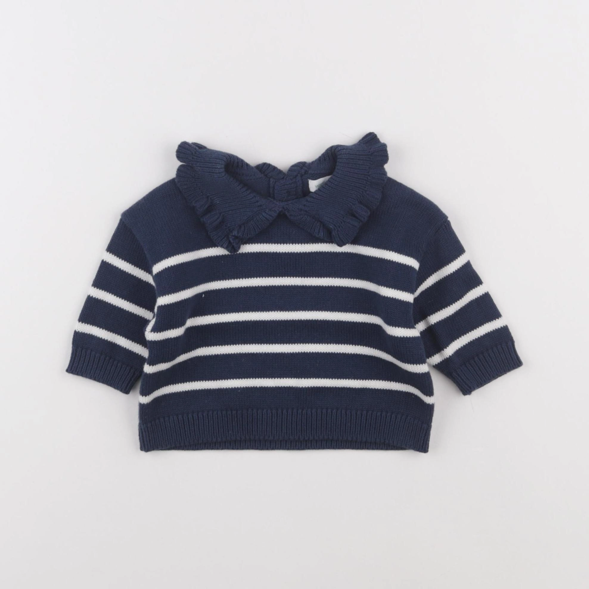 Vertbaudet - pull blanc, bleu - 3 mois
