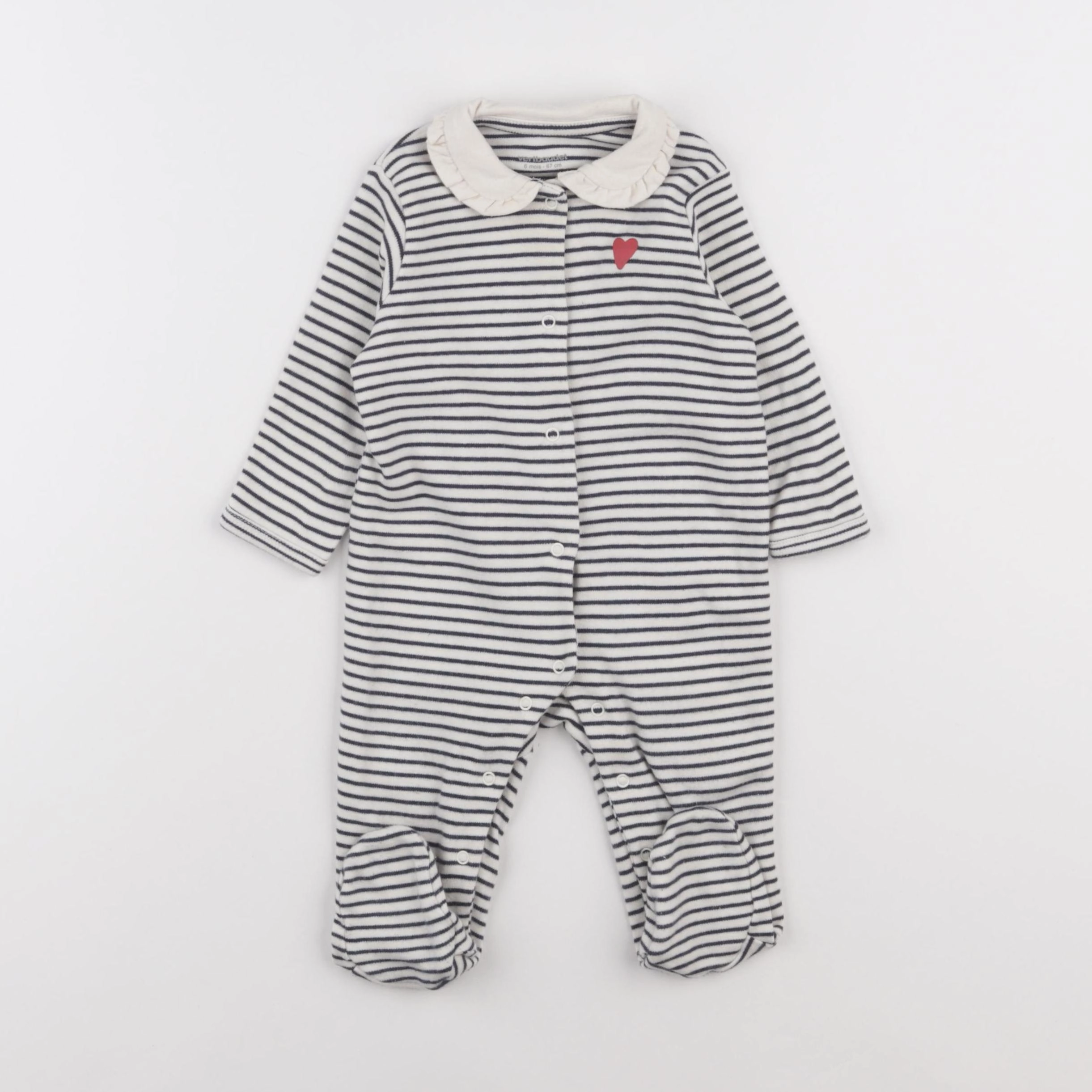 Vertbaudet - pyjama coton beige, bleu - 6 mois