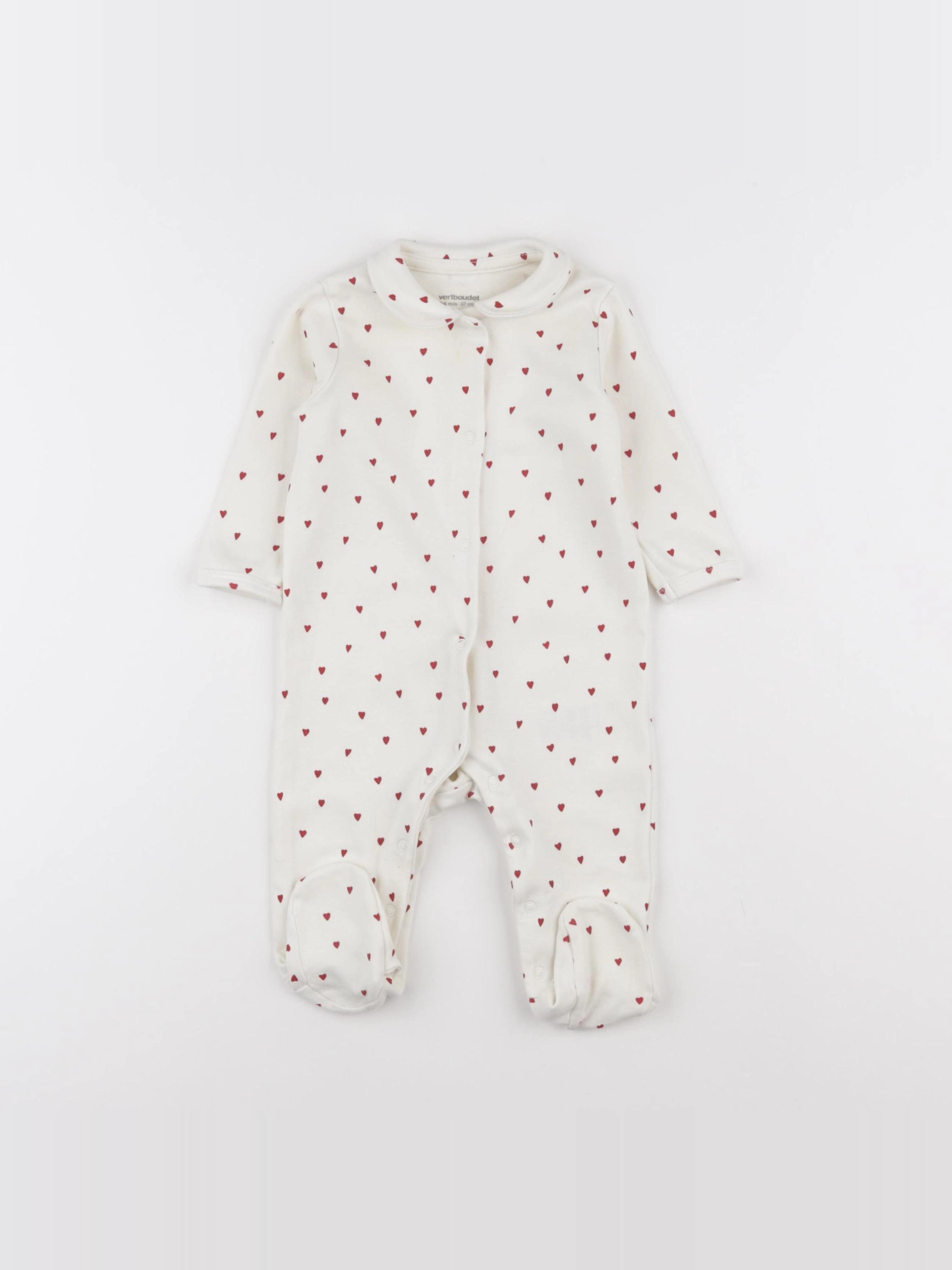 Vertbaudet - pyjama coton beige, rouge - 6 mois