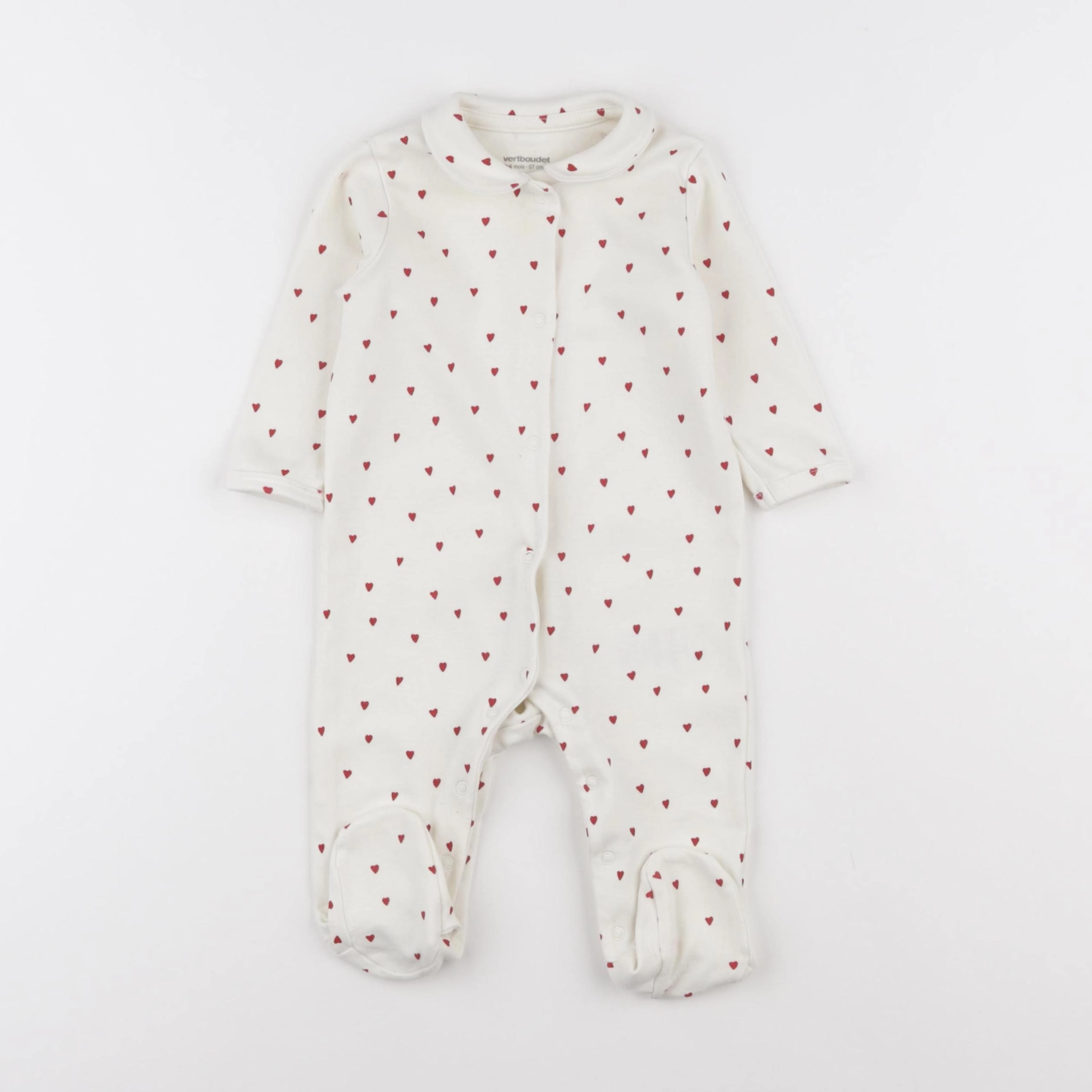 Vertbaudet - pyjama coton beige, rouge - 6 mois