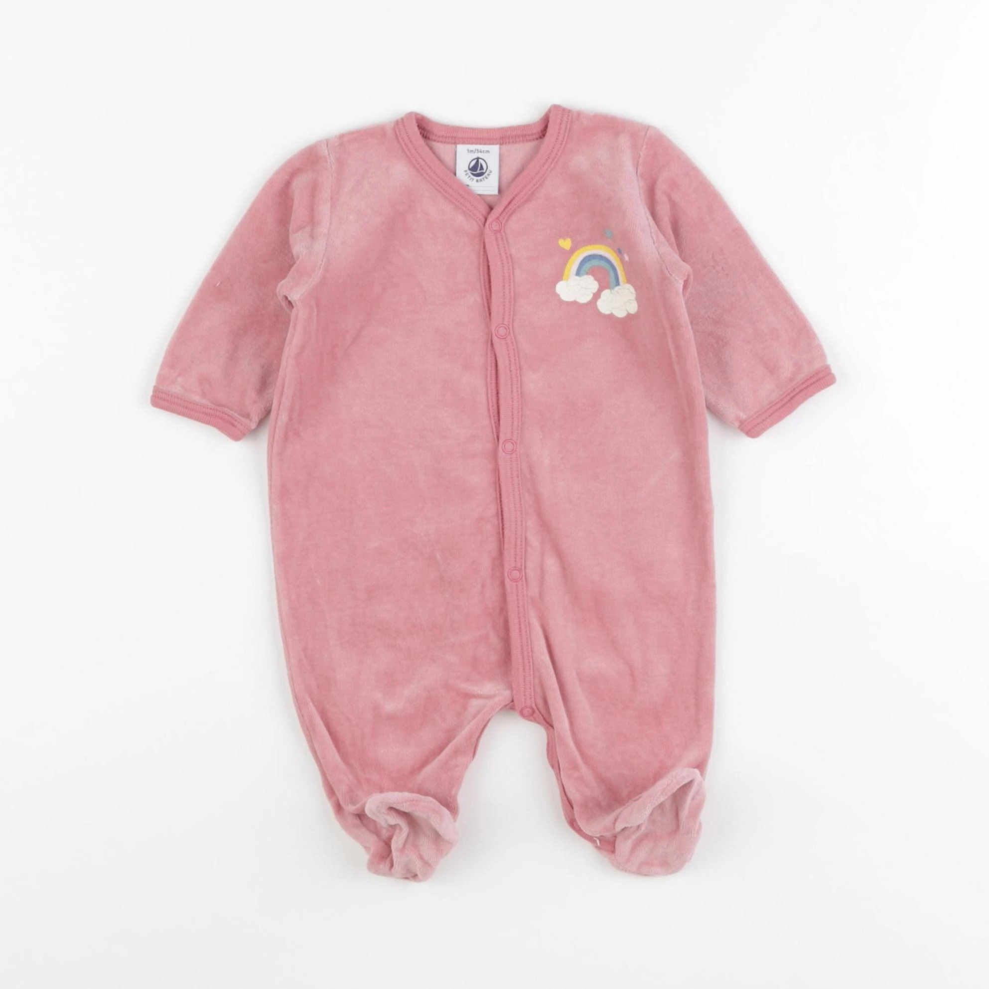 Petit Bateau - pyjama velours rose - 1 mois