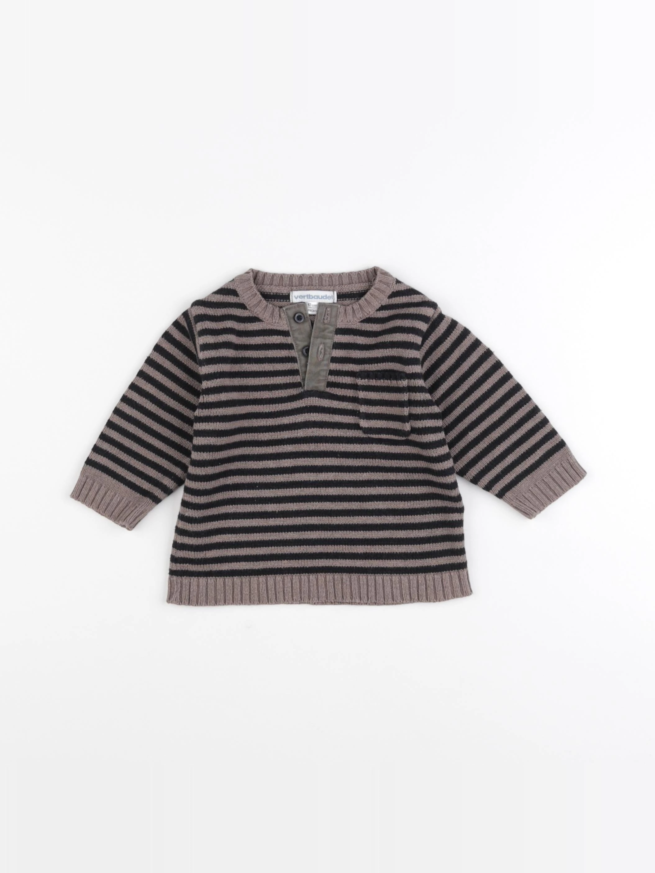 Vertbaudet - pull marron, noir - 6 mois